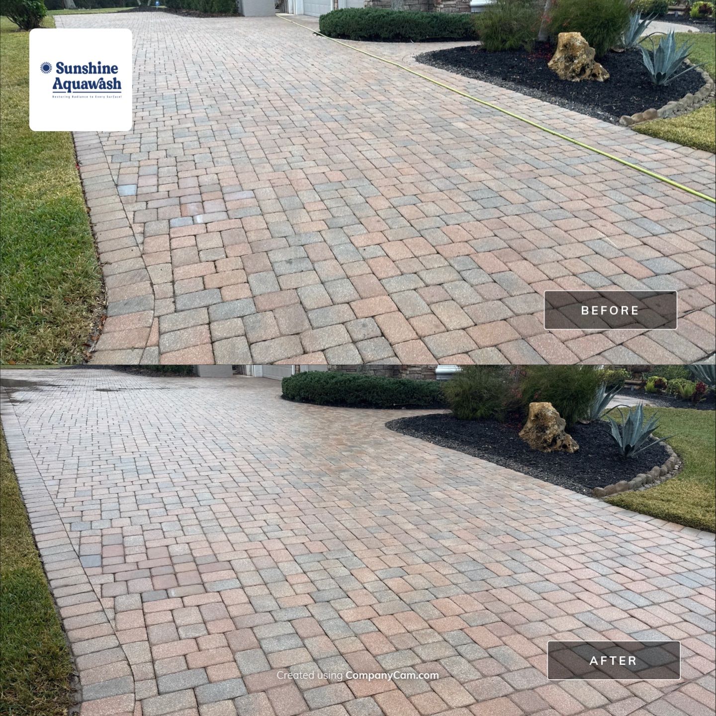 Oil & Tar Removal from Paver Driveway & Entryway by Sunshine AquaWash