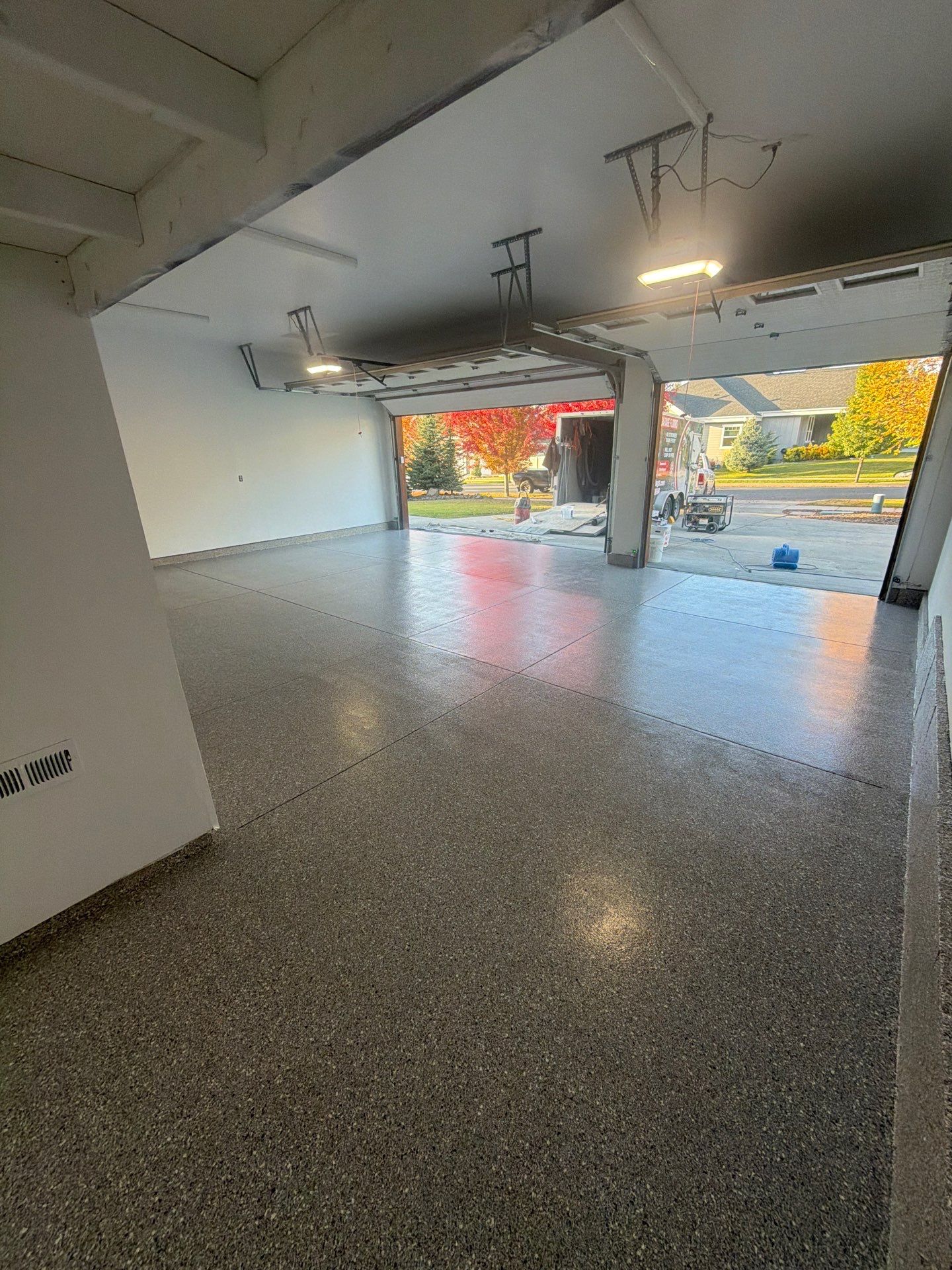 Polyaspartic Garage Floor Coating with Vinyl Flakes in Hayden by Croc Coatings, LLC