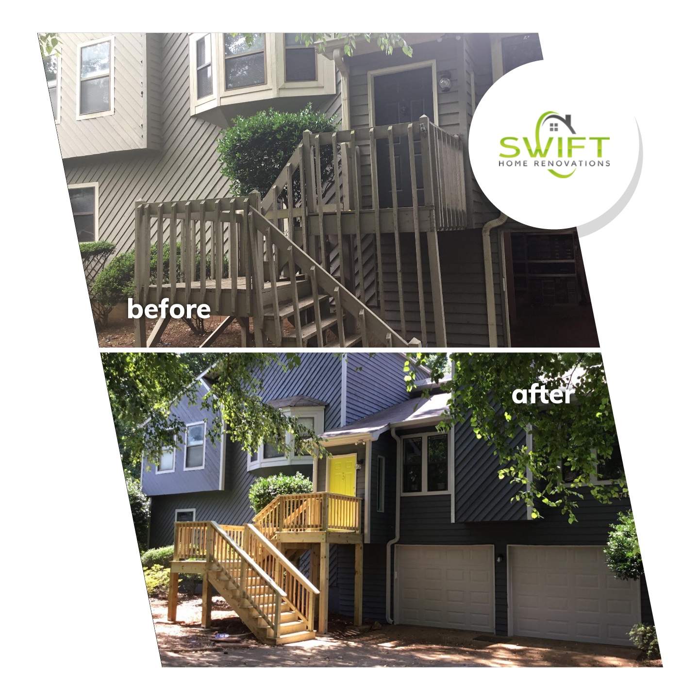 Elevated Wooden Deck and Front Porch Renovation in Marietta by Swift Home Renovations 