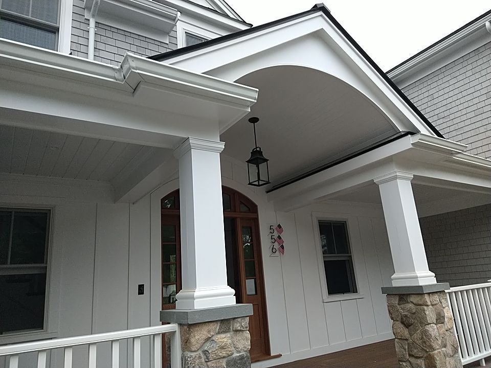K-Style Gutter Installation with Round Downspouts in Marshfield, MA by Gutter Pro Enterprises