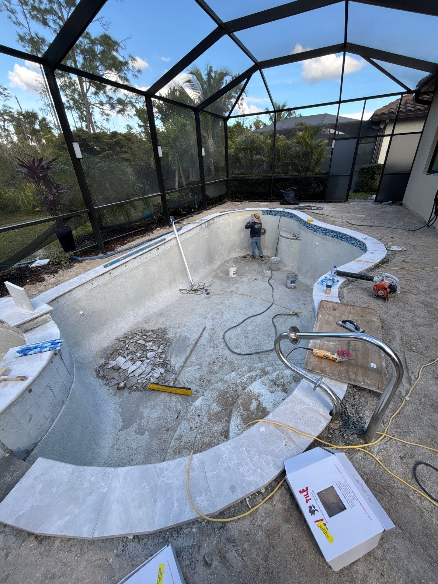 Pool Deck Renovation | Pool Coping & Tile Upgrade | Textured Marble Natural Stone by Old Town Pavers Llc
