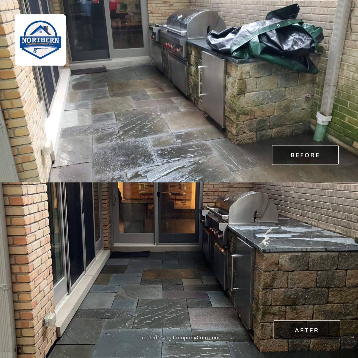 Bluestone patio cleaning by Northern Power Washing LLC.
