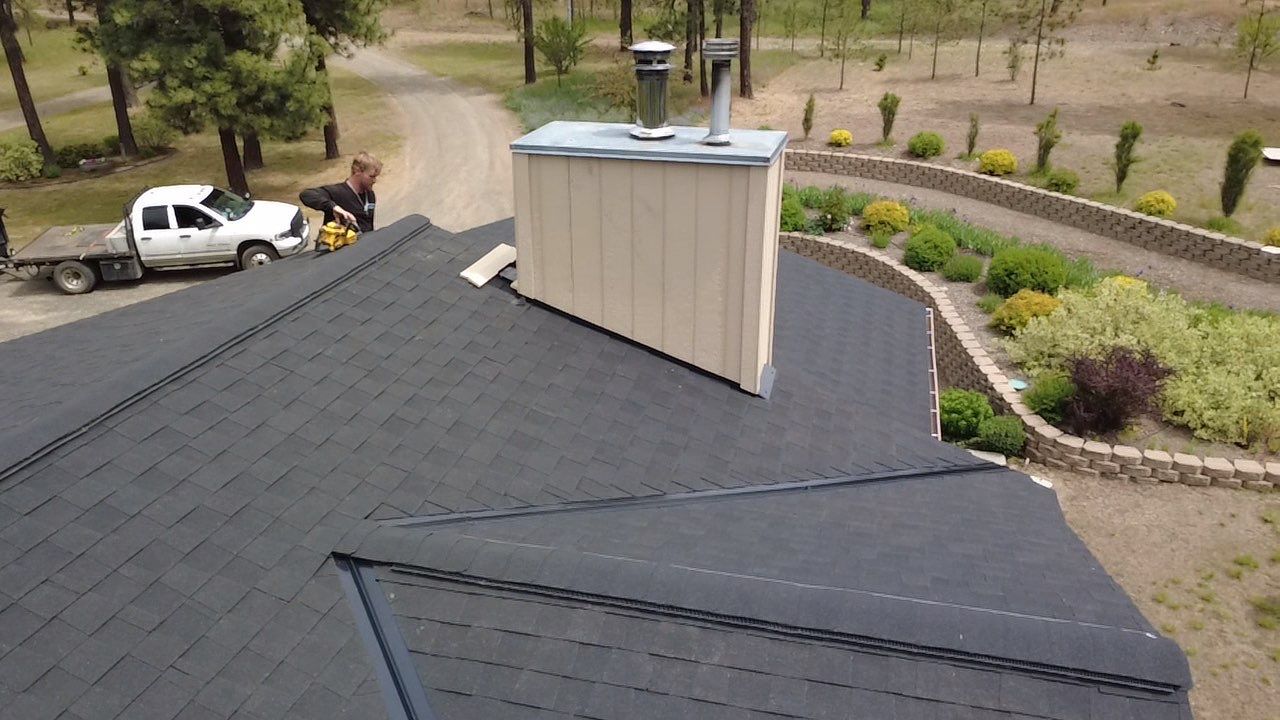 CertainTeed Landmark Pro Roof Replacement and Chimney Repair W Jacobs Rd Spokane, WA 99224  The Alpine Premium System - Certainteed Landmark® PRO Shingle - Cinder Black by Alpine Roofing