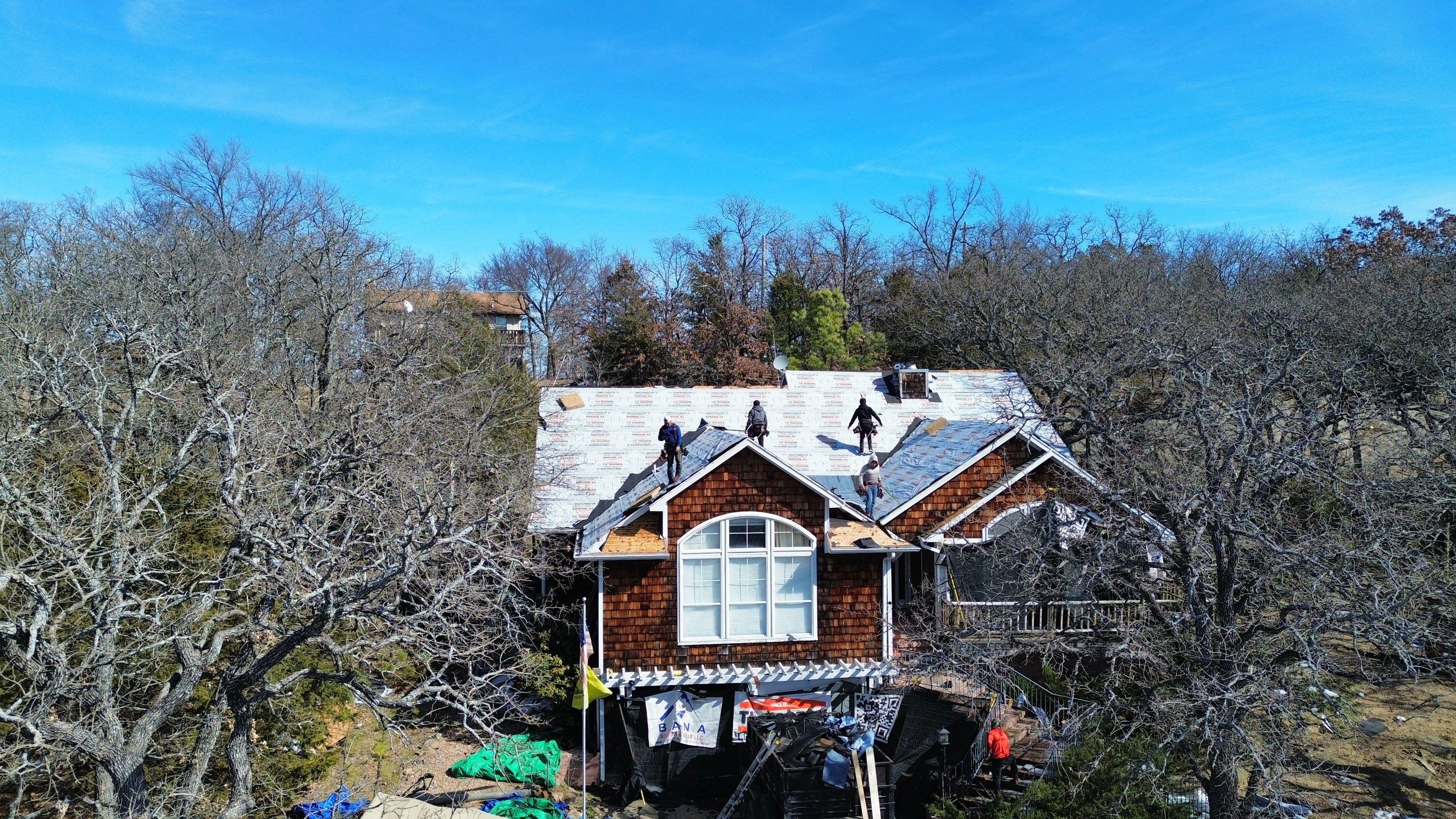 Roof Replacement on a private lake near Ardmore by BANA Roofing and Solar Supply