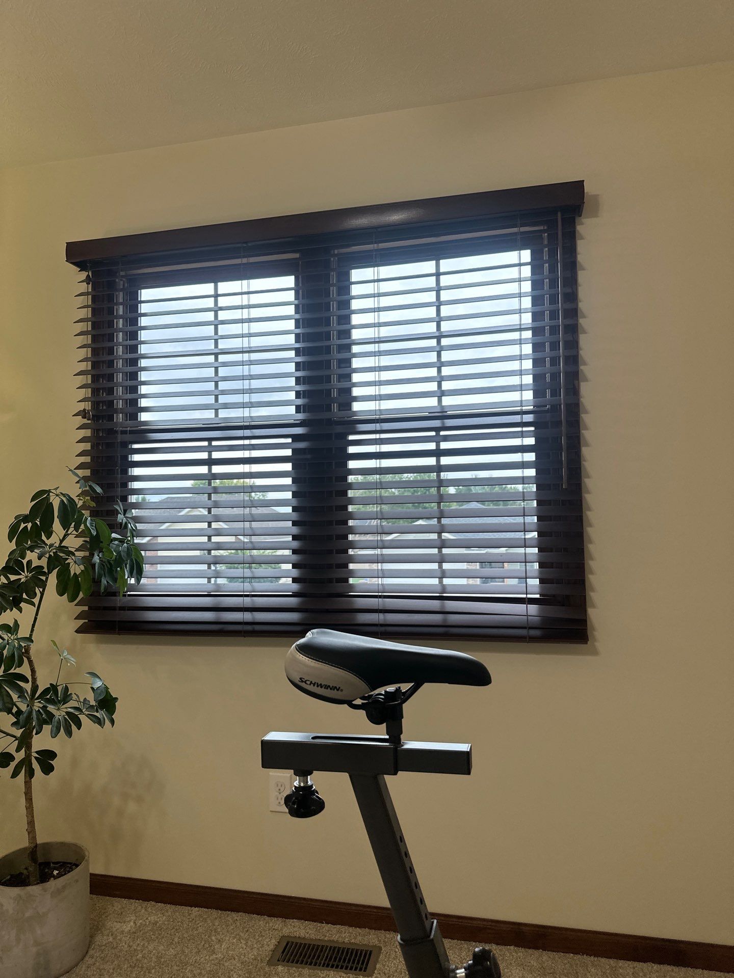 Custom Dark Wood Blind Installation for Lincoln Home Office by CompanyCam Sales Demo