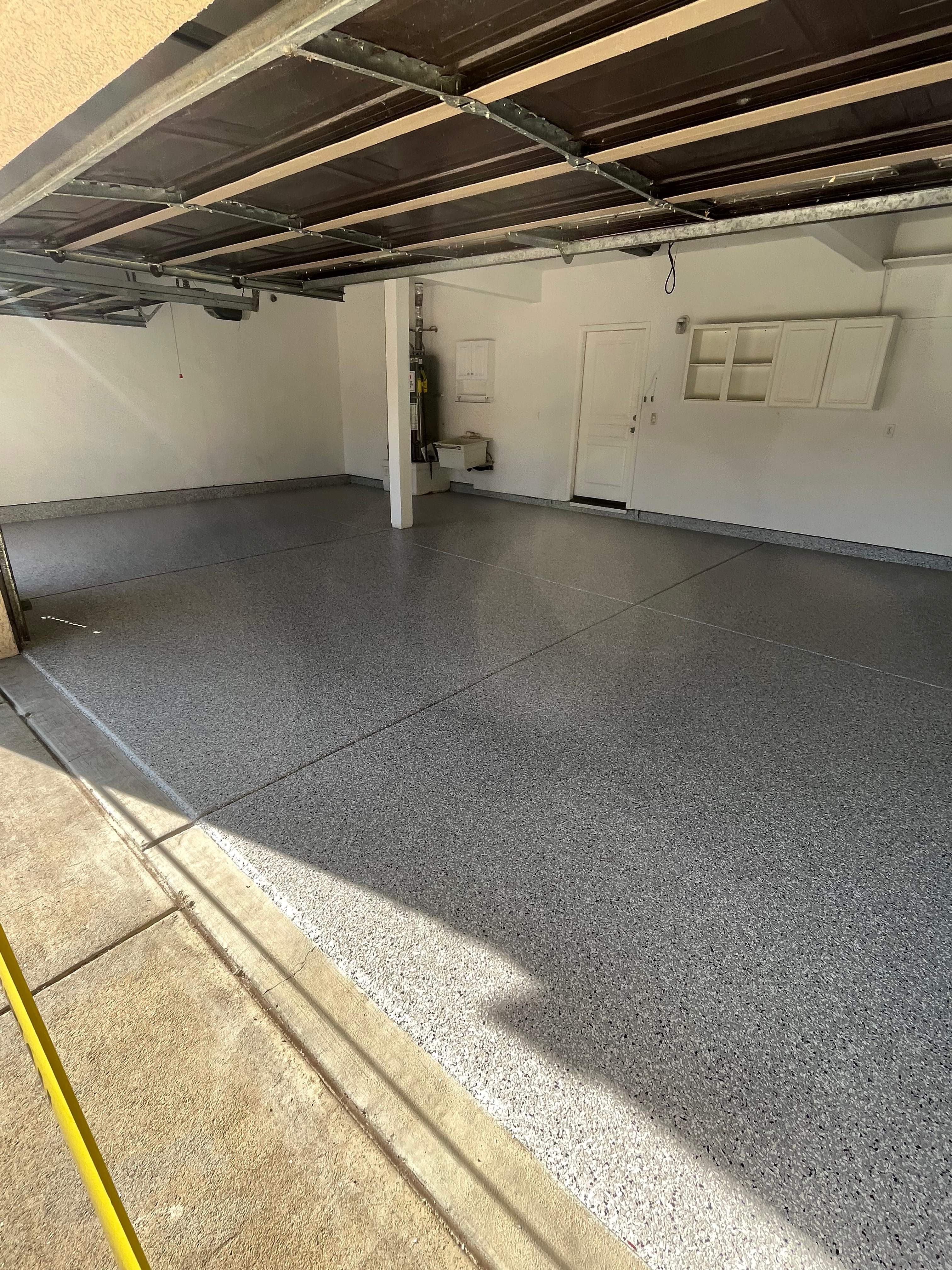 Garage Floor: Vinyl Chip using Light Grey by J&C Concrete Restoration, Inc