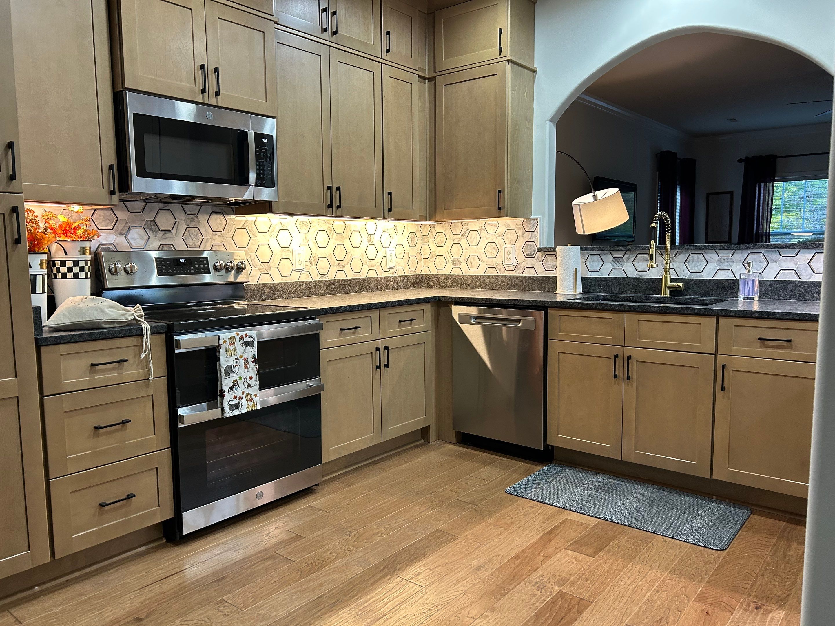 Hexagonal Marble Backsplash  by Footprints Floors of Nashville