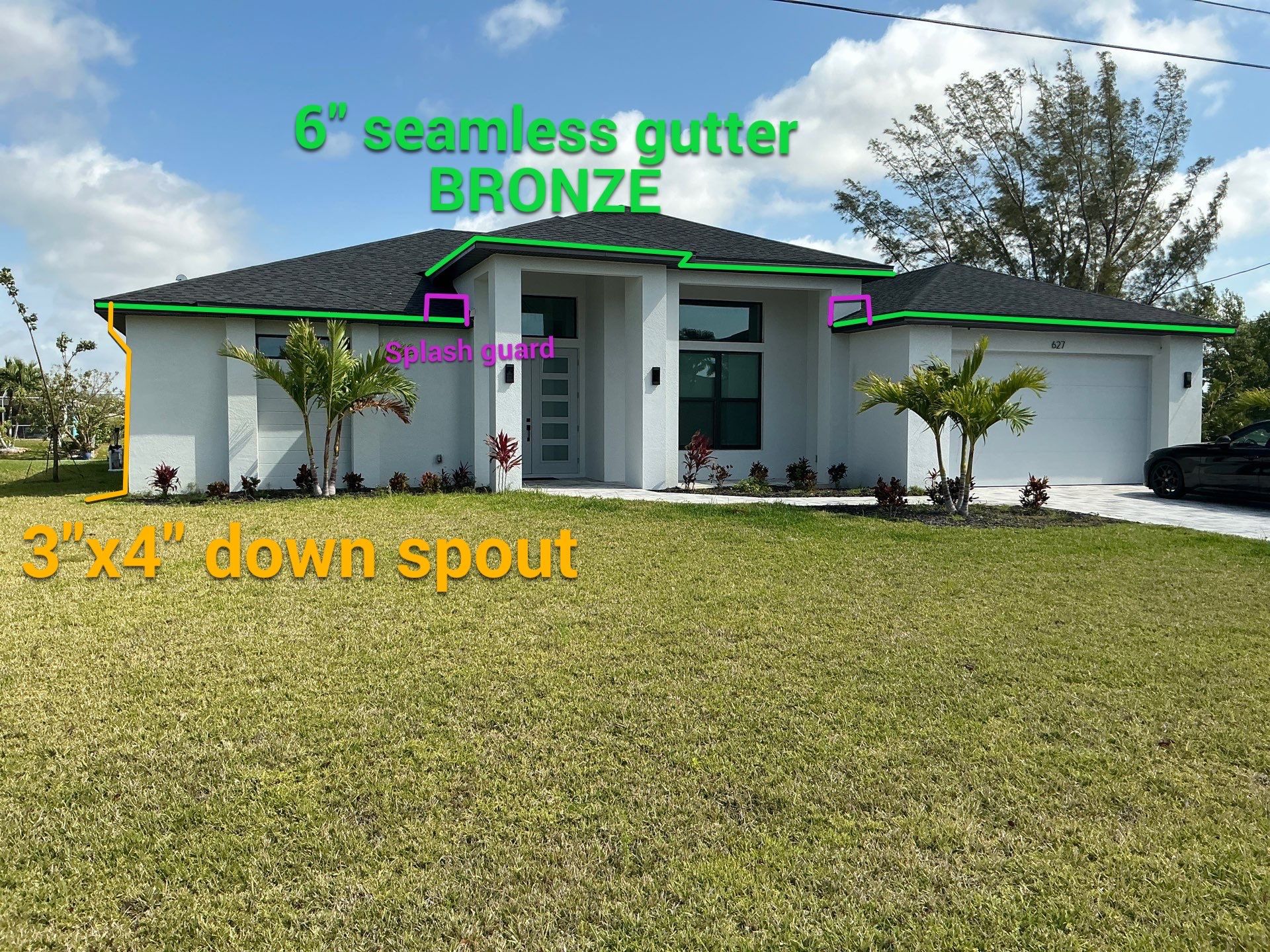 Bronze Aluminum Seamless Gutters Installed in Cape Coral FL by Gutter Professors