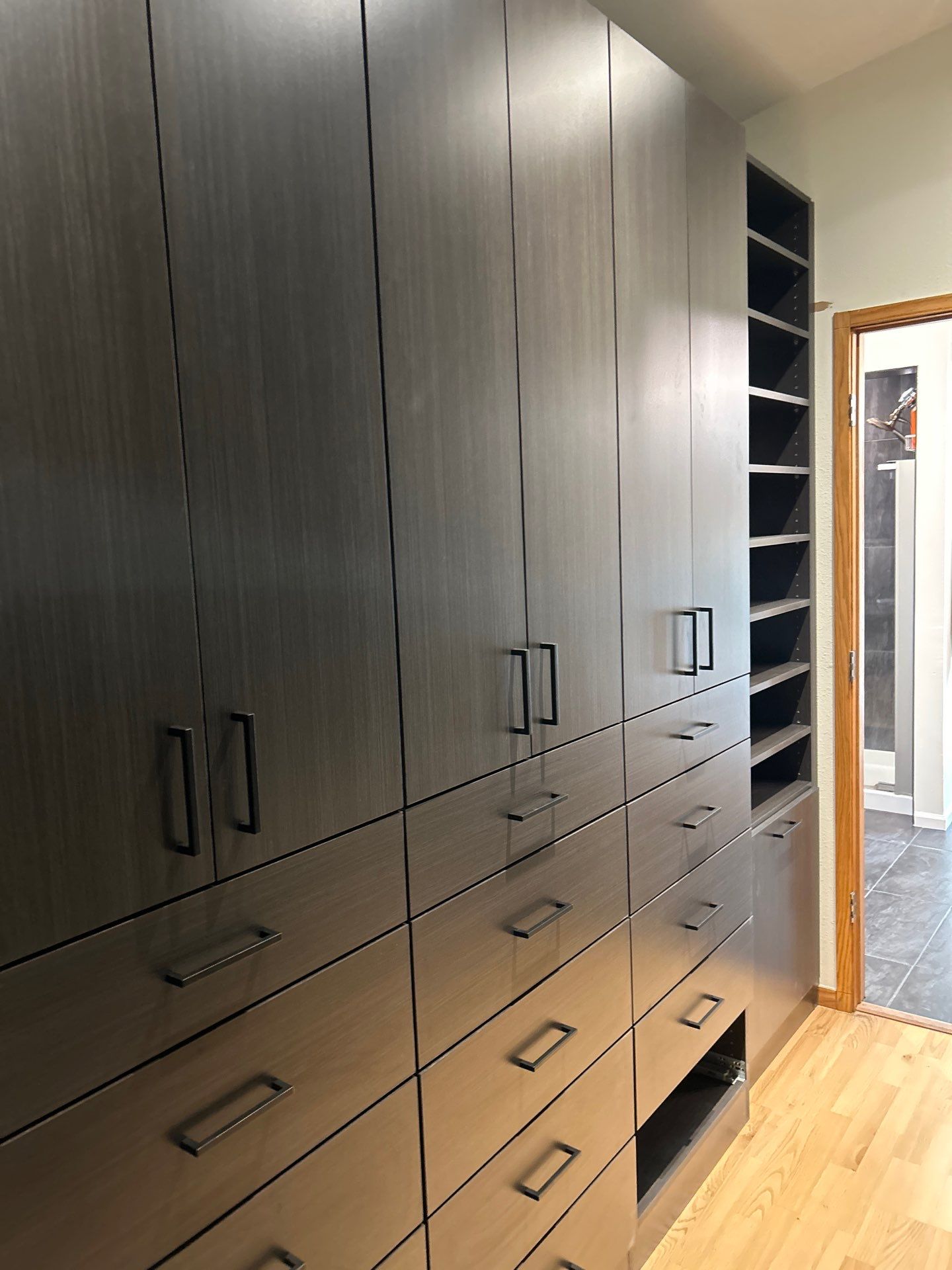 Black Riftwood Primary Closet in Centennial by Concept 32, Inc.