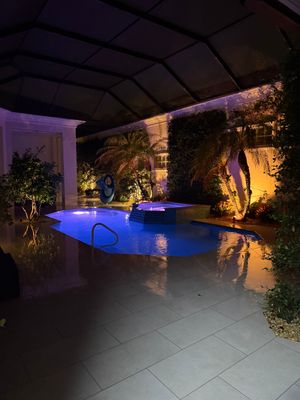 Pool Deck/Landscape/landscape lighting/pool coping/porcelain pavers/Pelican Marsh