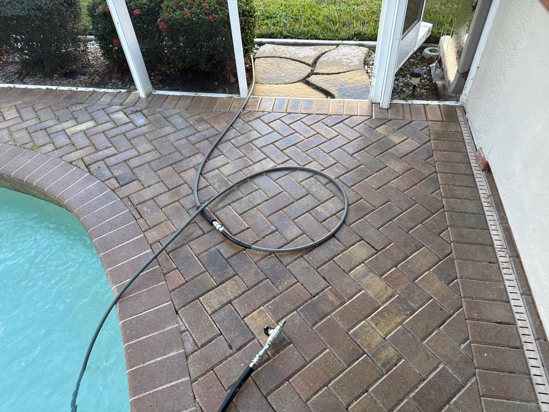 Paver Pool Deck and Screen Enclosure Cleaning in Lakewood Ranch, FL (Rosedale Highlands Community) by Sunshine AquaWash