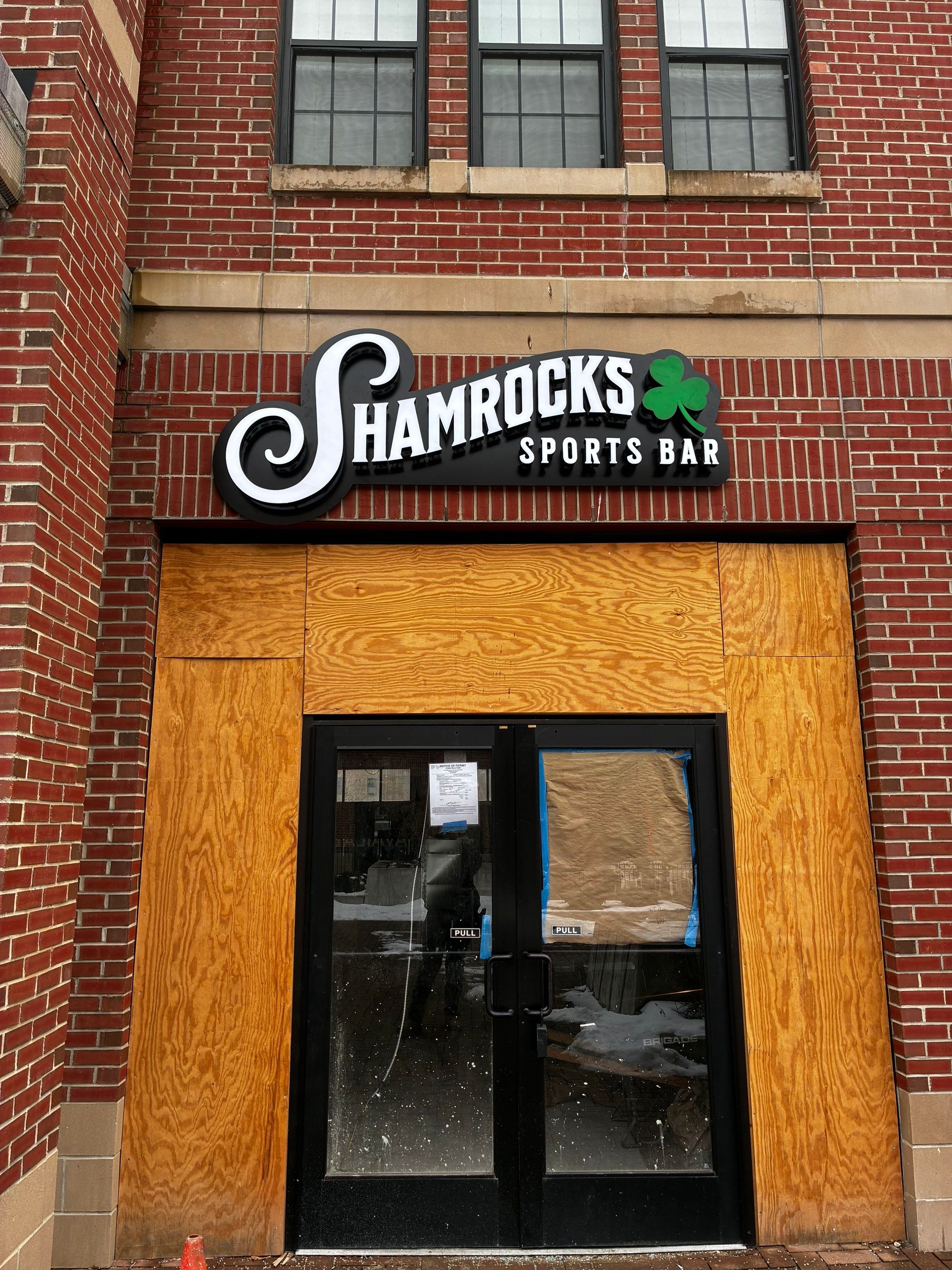 Shamrocks Sports Bar Signage Installation and Interior Renovation in South Bend by Hayes Design co
