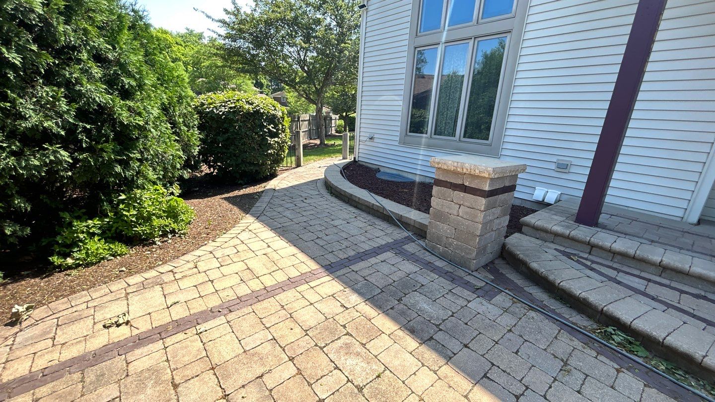 Brick paver clean, sand and seal.  using Polysweep polymeric sand by Northern Power Washing LLC.