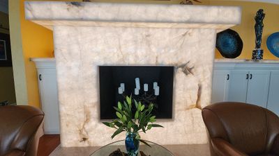 Backlit Stone On A Fireplace