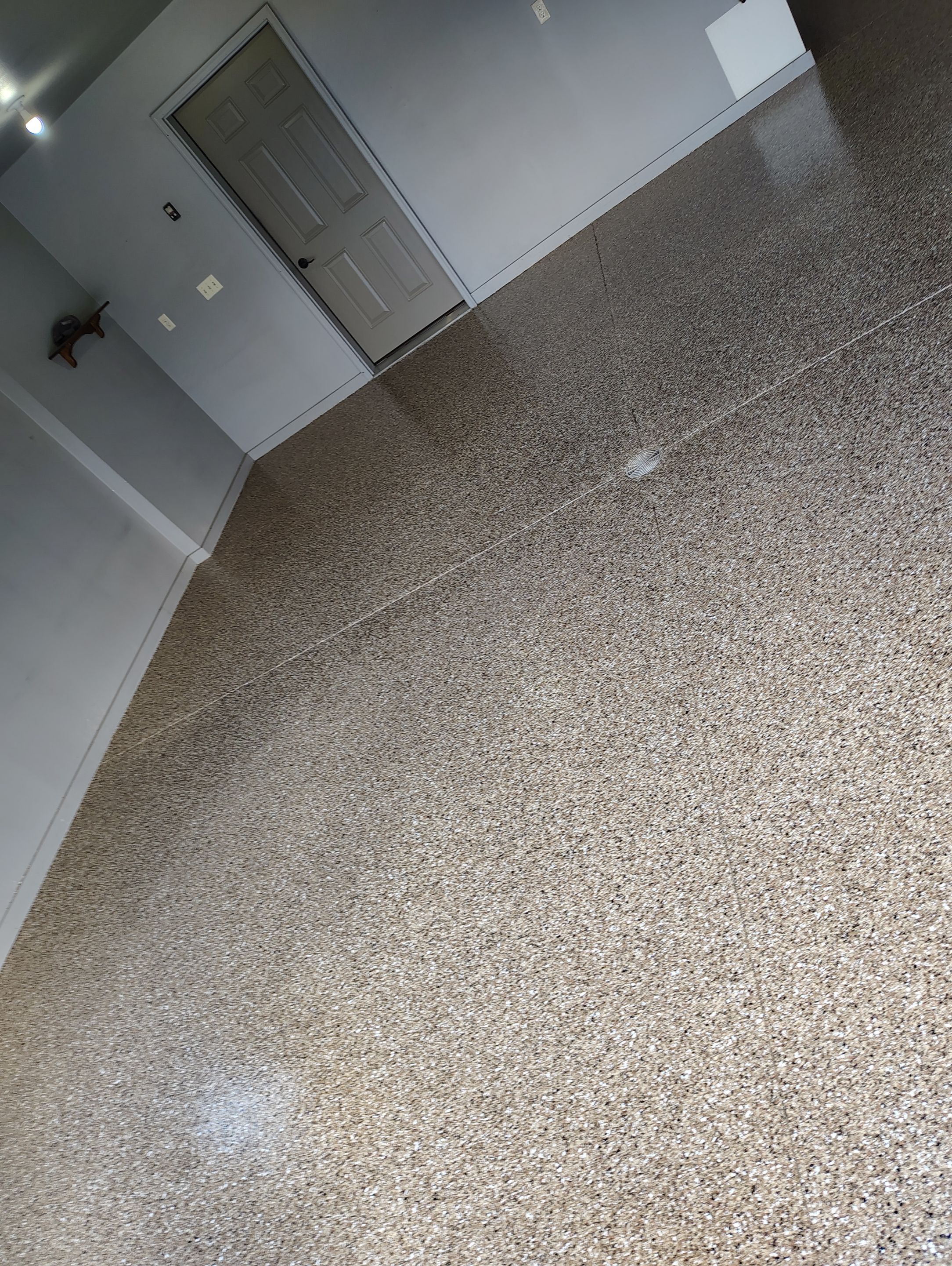 Multi-Colored Speckled Epoxy Concrete Coating for Residential Garage by Select Painting, Coatings & Garage Cabinets