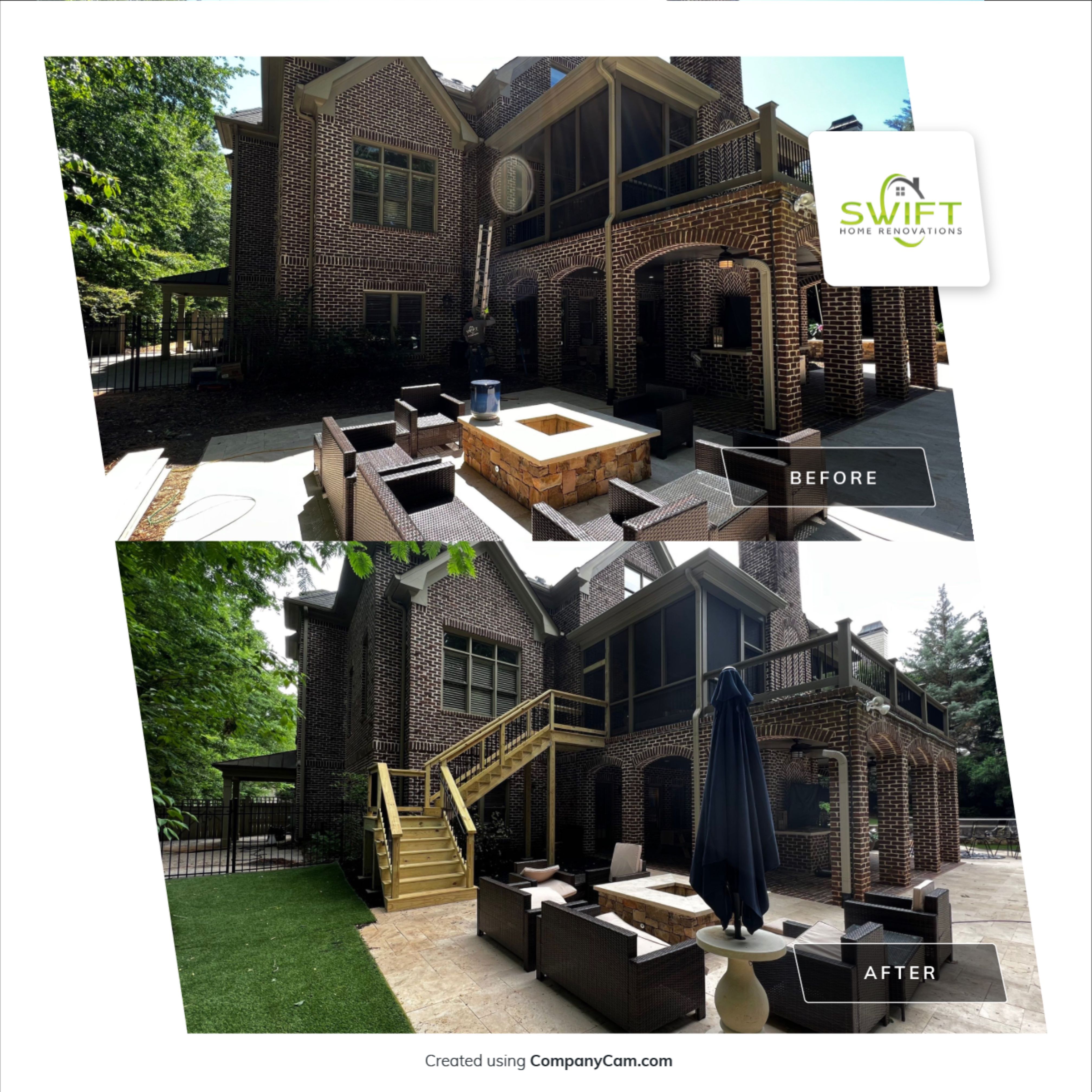 Custom Deck Stairway Addition with Metal Balusters in Atlanta by Swift Home Renovations 