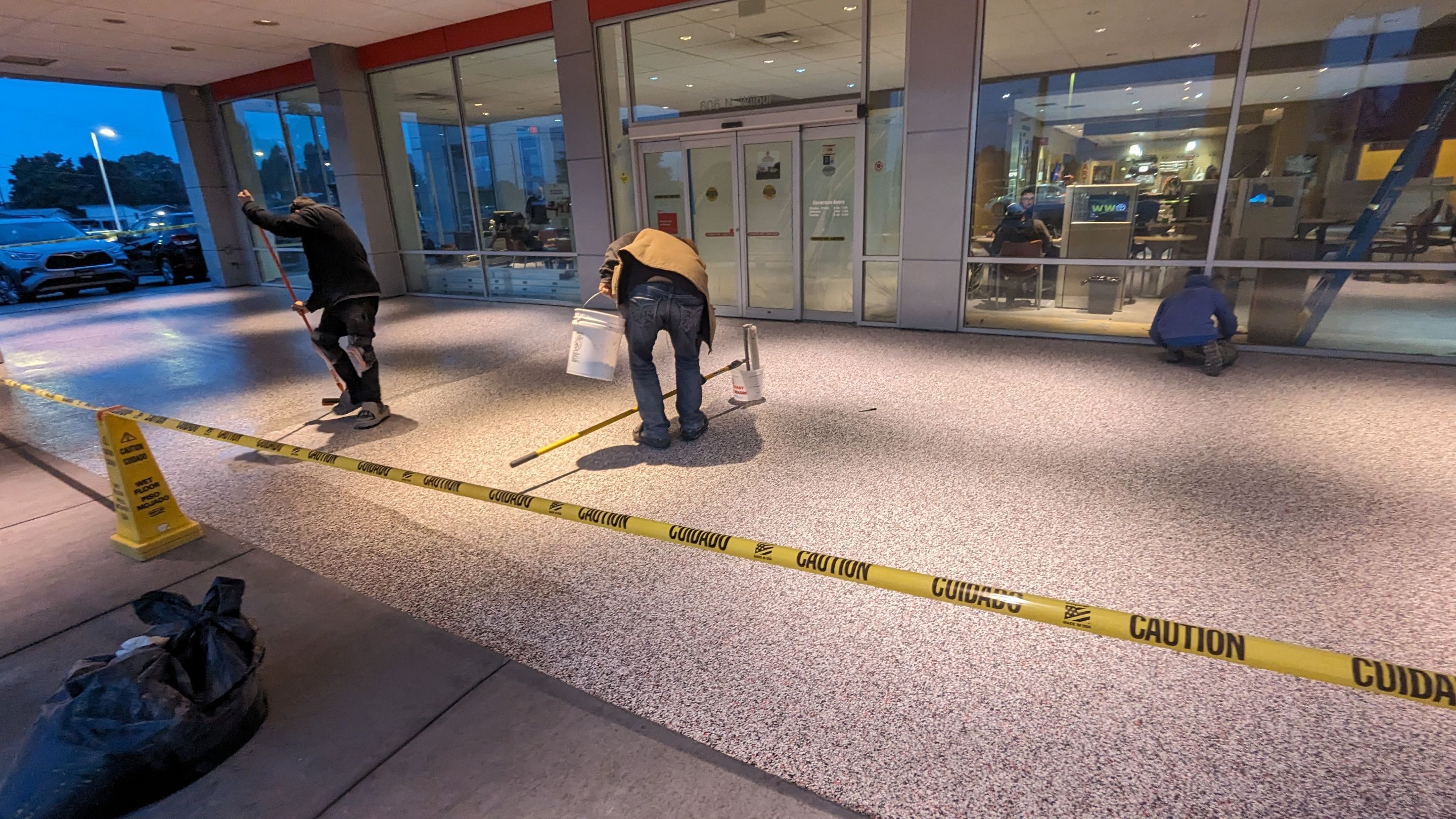 Commercial Floor Transformation using Domino w/ 5% Cherry Bomb Red  by Croc Coatings, LLC