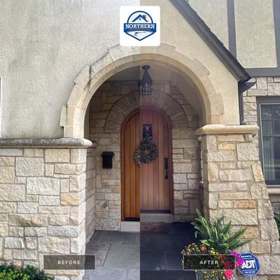 Northbrook, IL stucco home soft wash and stone cleaning