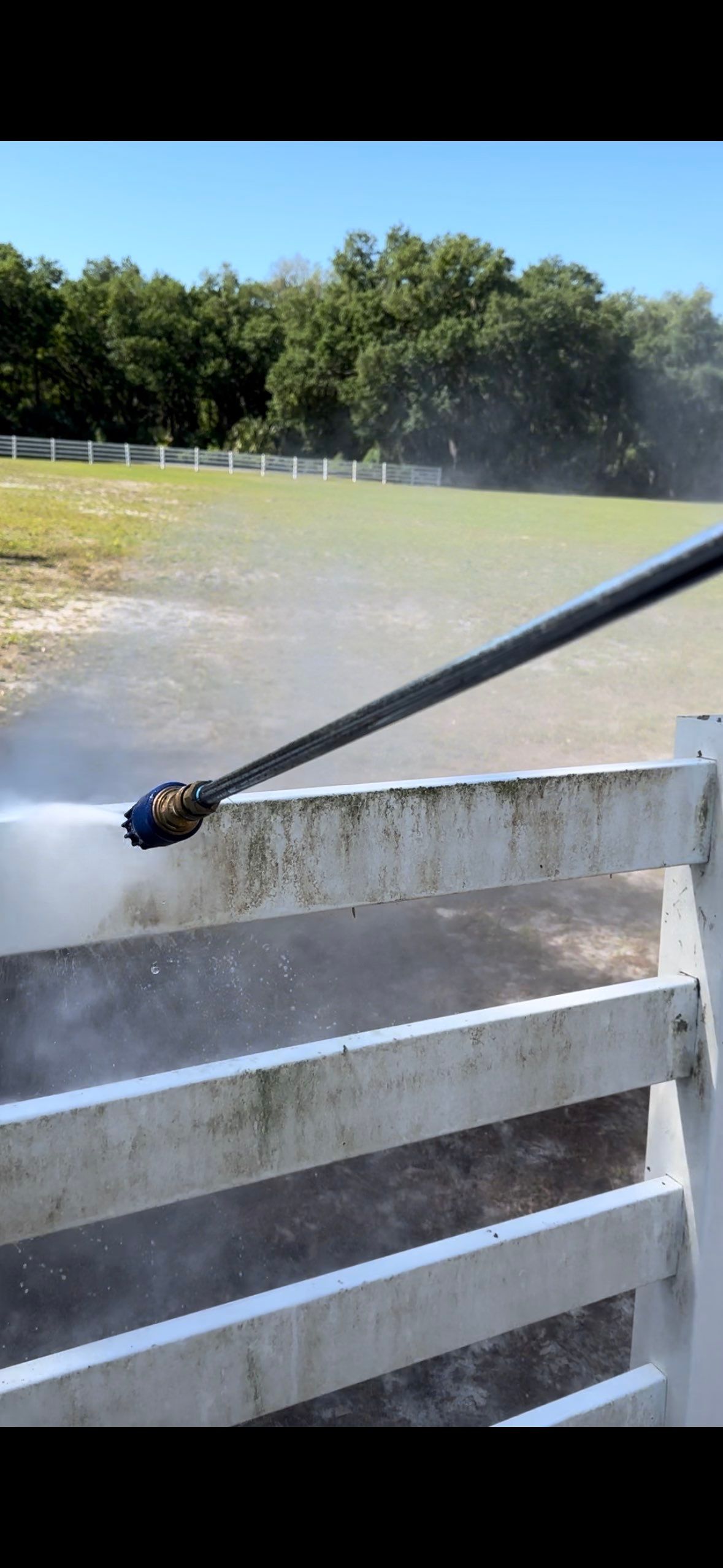Vinyl Horse Fence & Concrete Pier Cleaning at Lesley Cox Equestrian, Parrish, FL | Sunshine AquaWash by Sunshine AquaWash