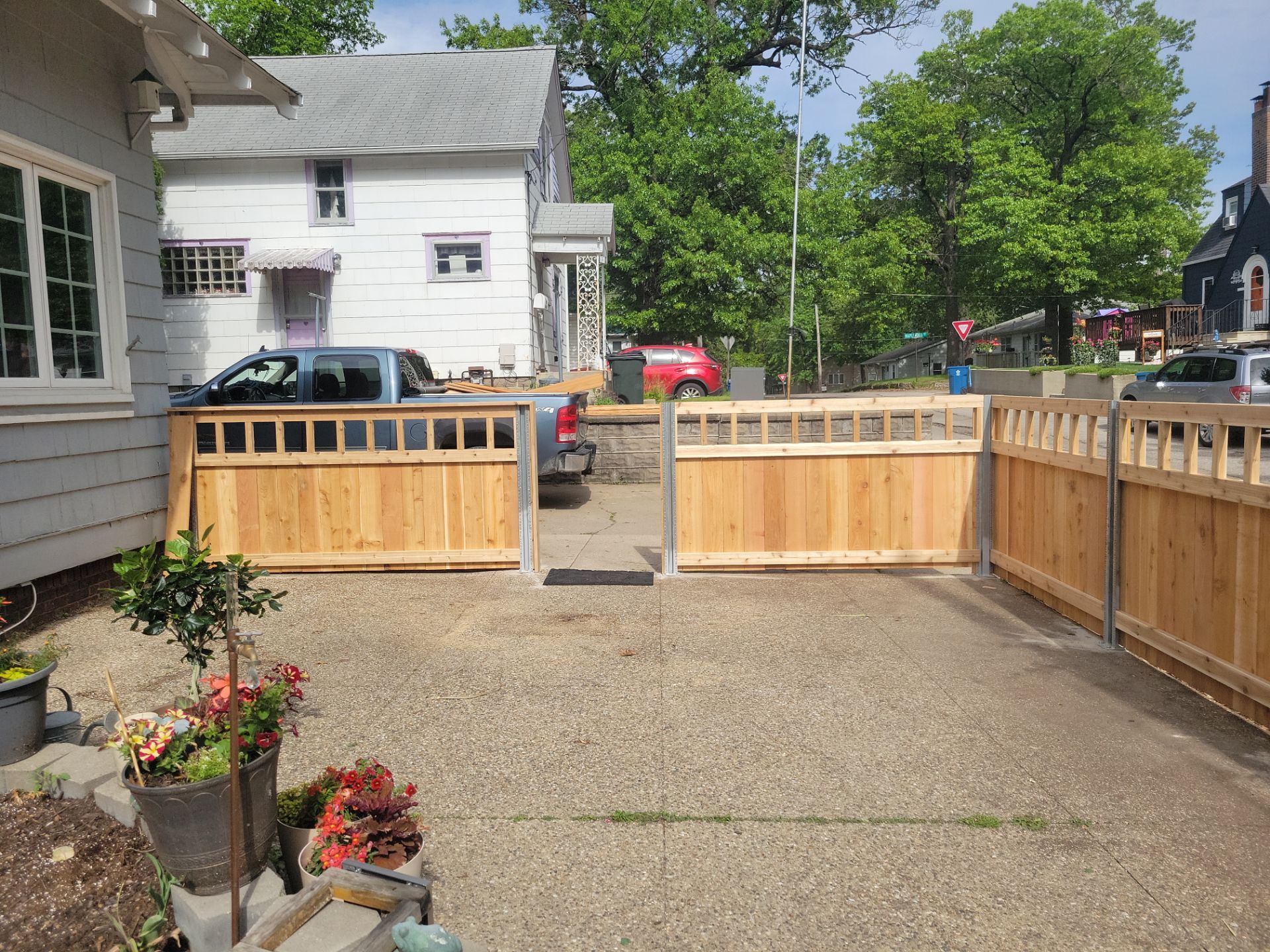 Custom Cedar Patio Fence in Waterloo by Perfect Picket Fence and Stain