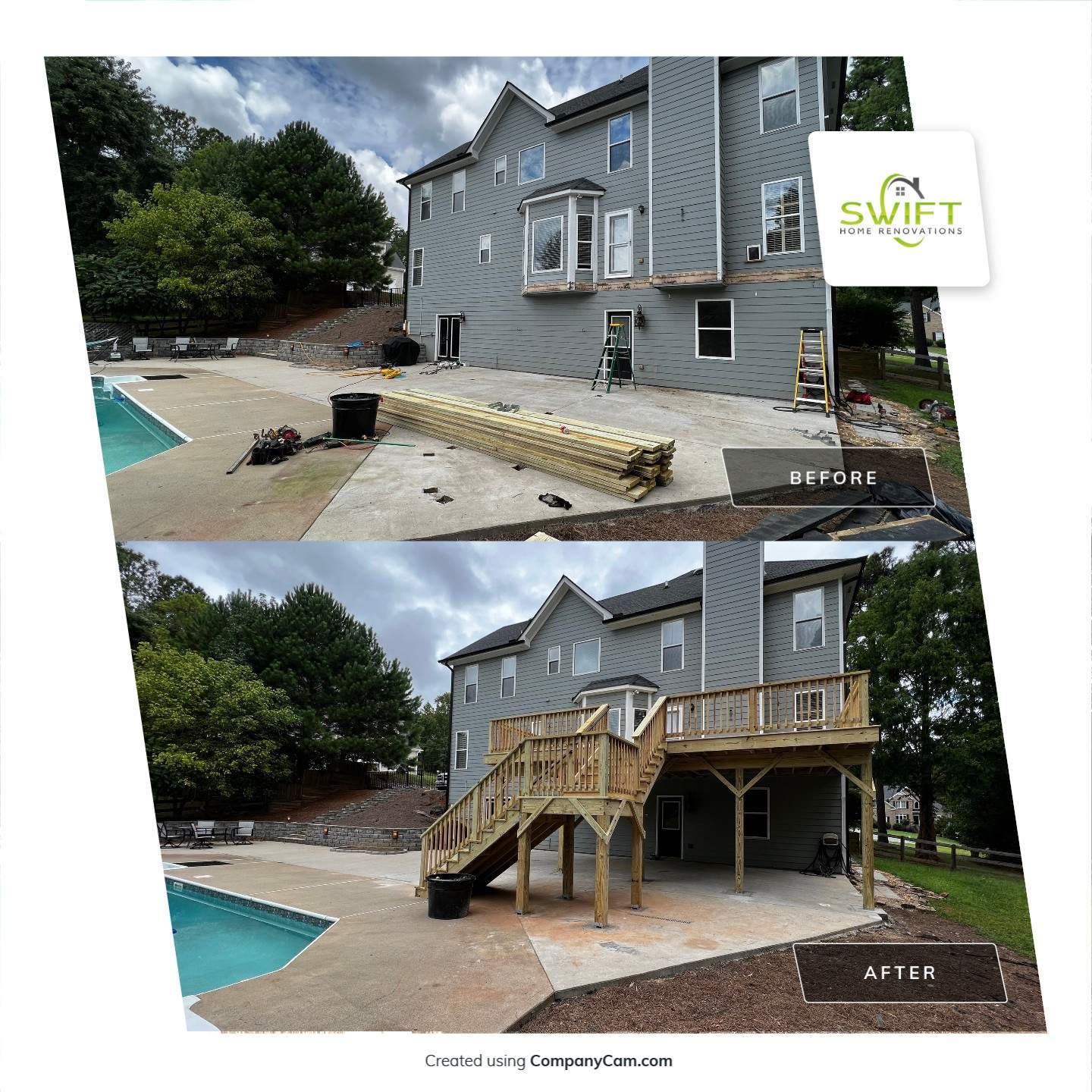 Elevated Pressure-Treated Wood Deck Replacement in Cartersville Georgia by Swift Home Renovations
