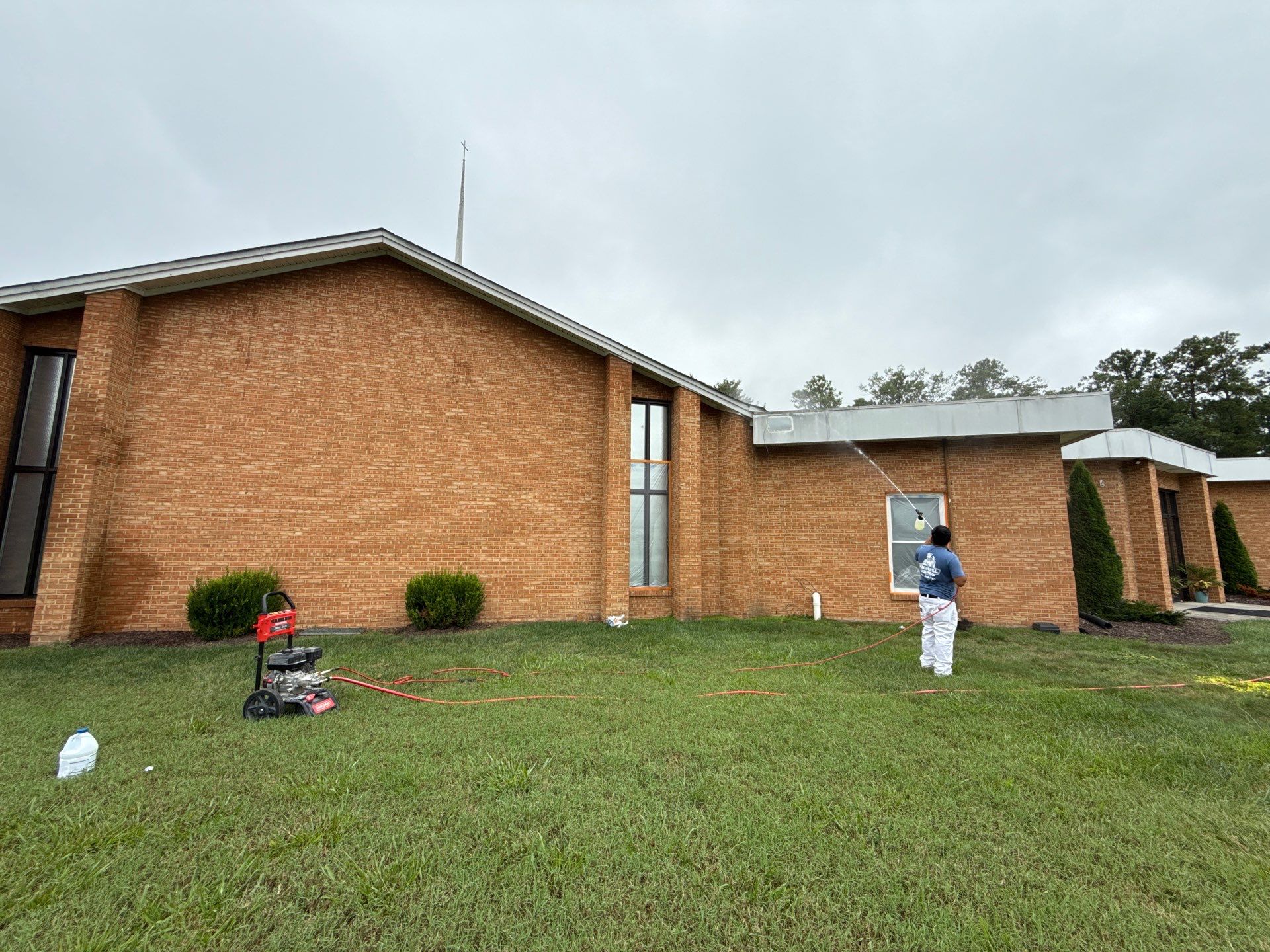 Church Exterior Brick Painting with Romabio Masonry Flat by Highfill Painting
