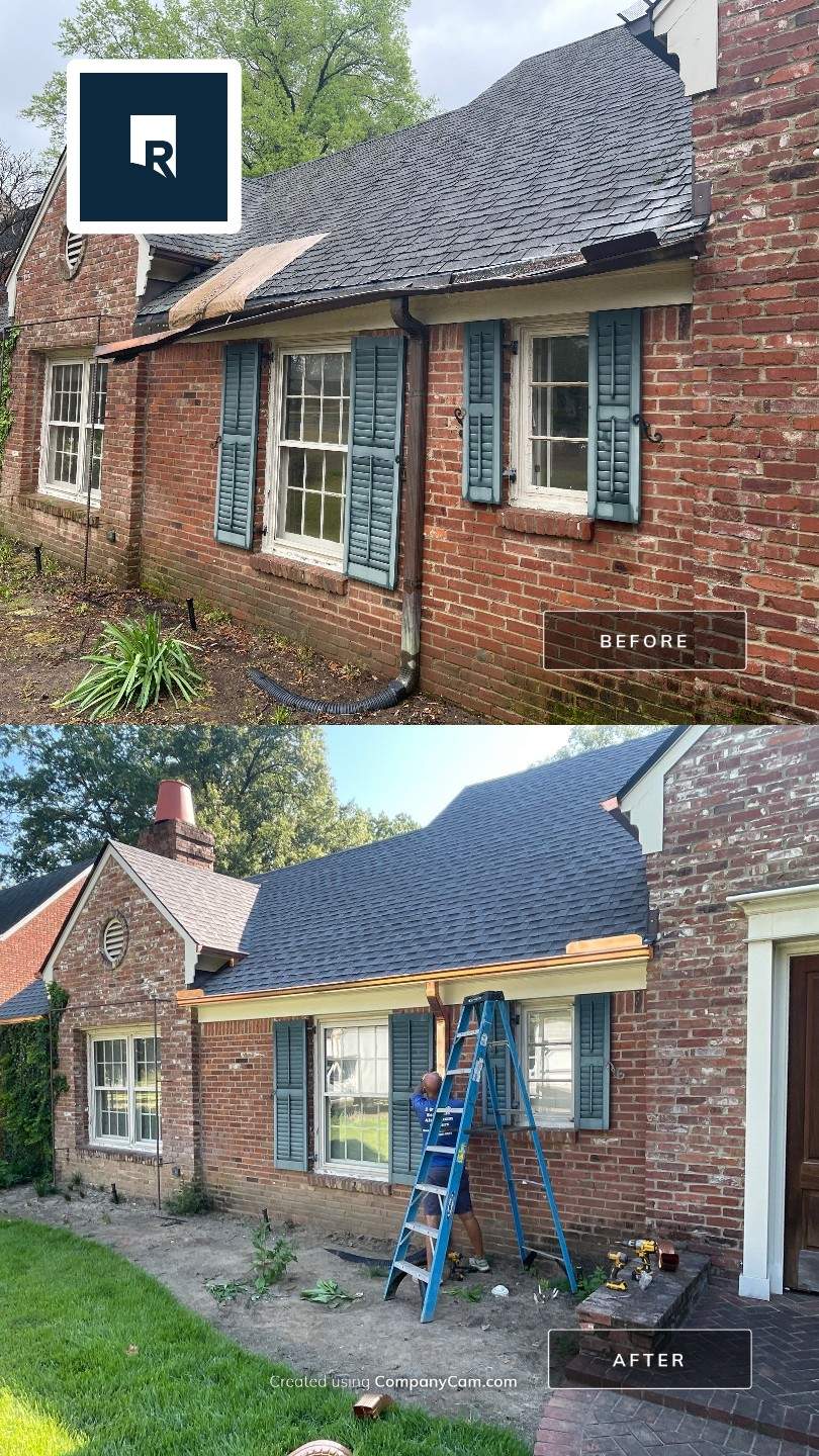 Full Roof Replacement with gutter upgrade after tree impact damage in East Memphis by Revival Roofing Services