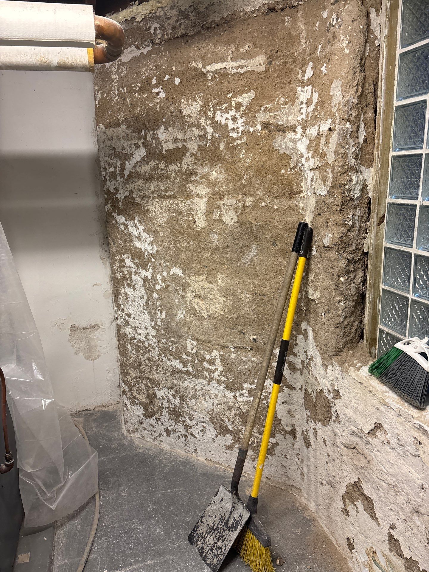 Parge Coating Drew's Stone Foundation by Waterproofing Northeast