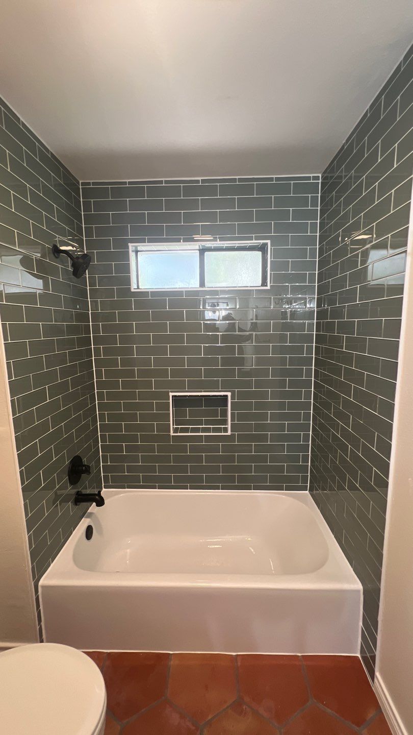 Braun Station Bathroom Remodel Mixing Sage Subway Tile & Saltillo Flooring by Legacy Bath and Kitchen