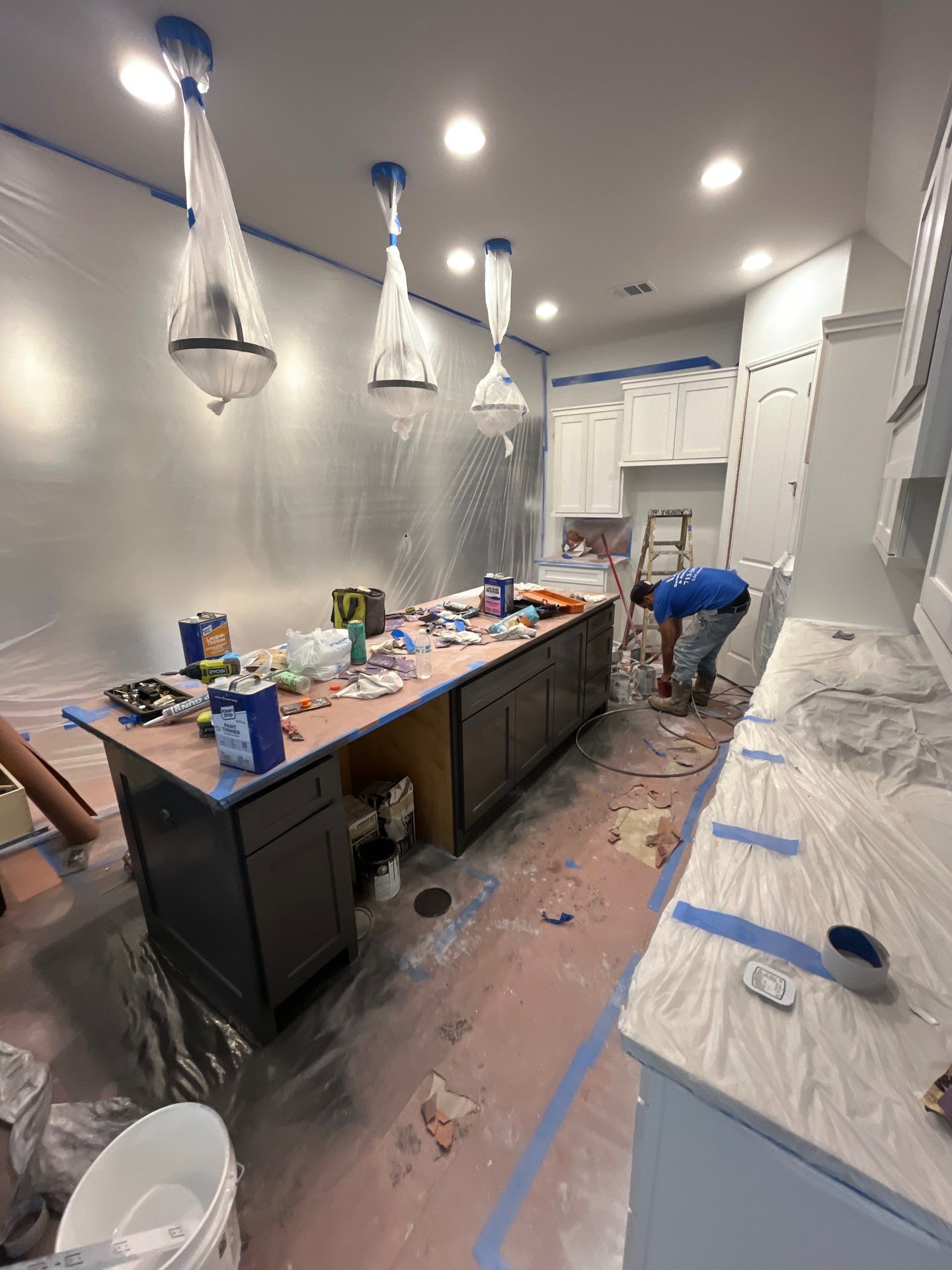 Kitchen Remodel using Water mitigation equipment by L&T General Contractors and Restoration INC