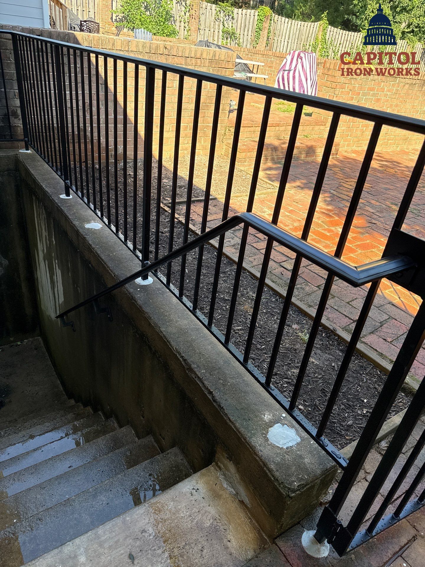 L-Shape Iron Railing & Integrated Safety Gate – Residential Exterior– McLean, VA by Capitol Iron Works