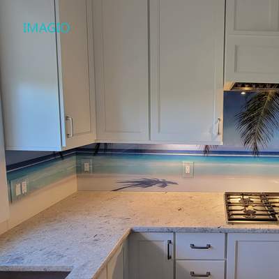 Kitchen Remodel using IMAGIO Mountains & Tropics Solid Glass Backsplash