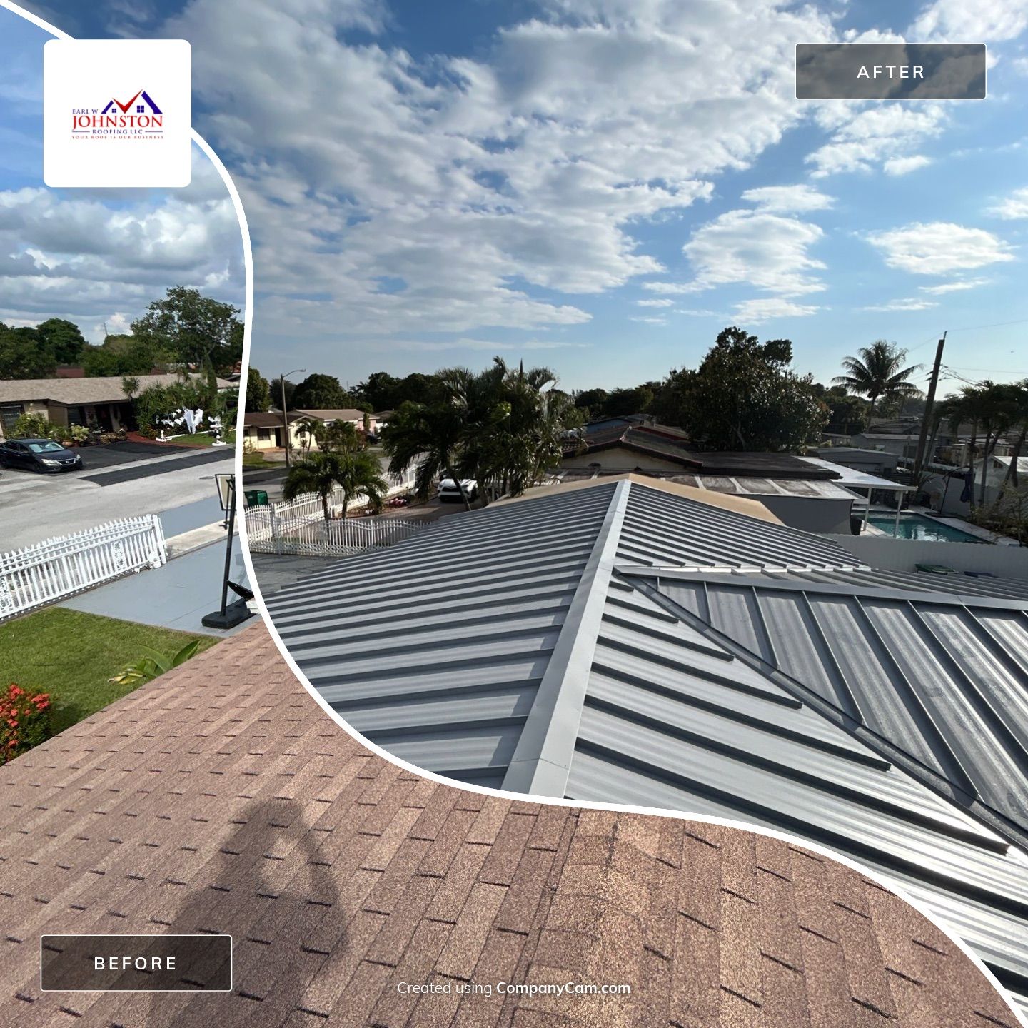 RESIDENTAL METAL REROOF 24 GUAGE DOVE GRAY 1-1/2" MECHANICAL SEAM METAL POLYGLASS POLYSTICK XFR by Earl W. Johnston Roofing 