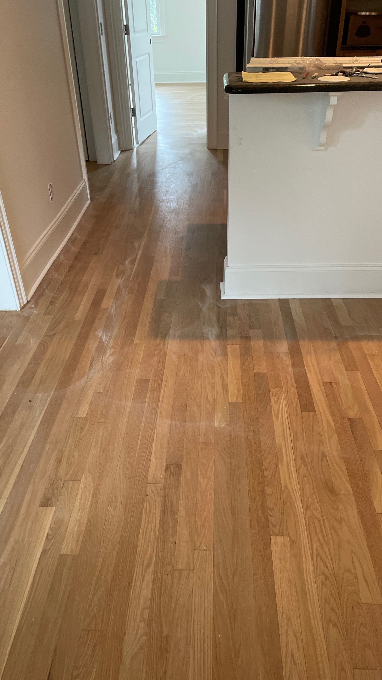 Sand and Finish Red Oak back to Natural with Matte Waterbased Finish by Footprints Floors of Coastal Carolina