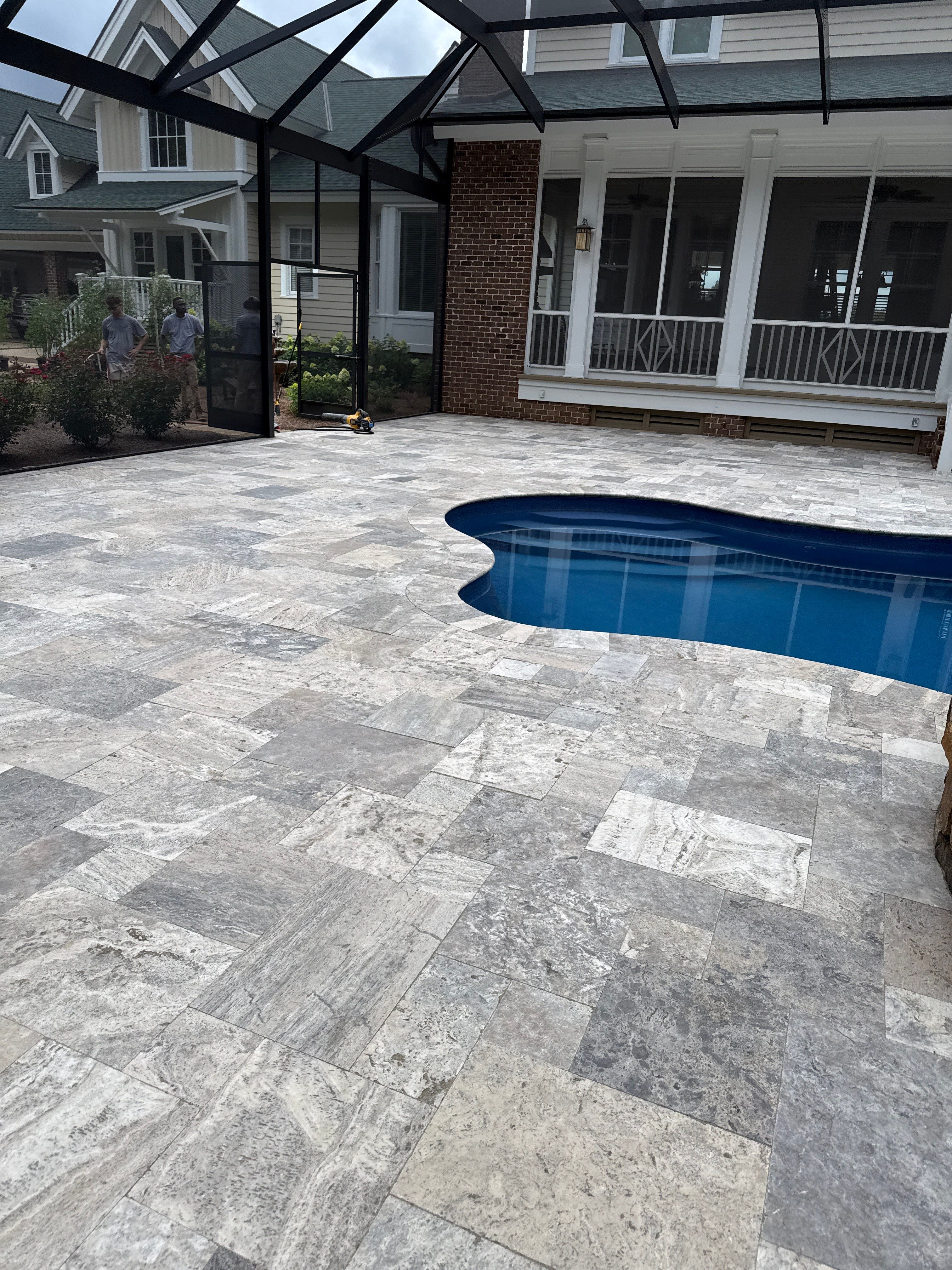 Travertine Patio and Natural Stone Spa in Brantley by Cornerstone Hard Surface Restoration 