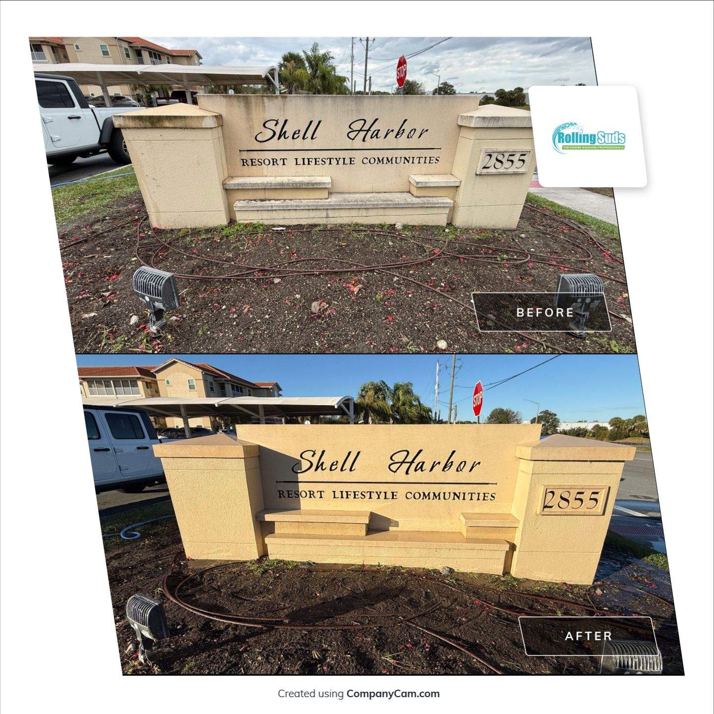 Shell Harbor – Monument Sign Soft Wash by Rolling Suds of Melbourne - Palm Bay