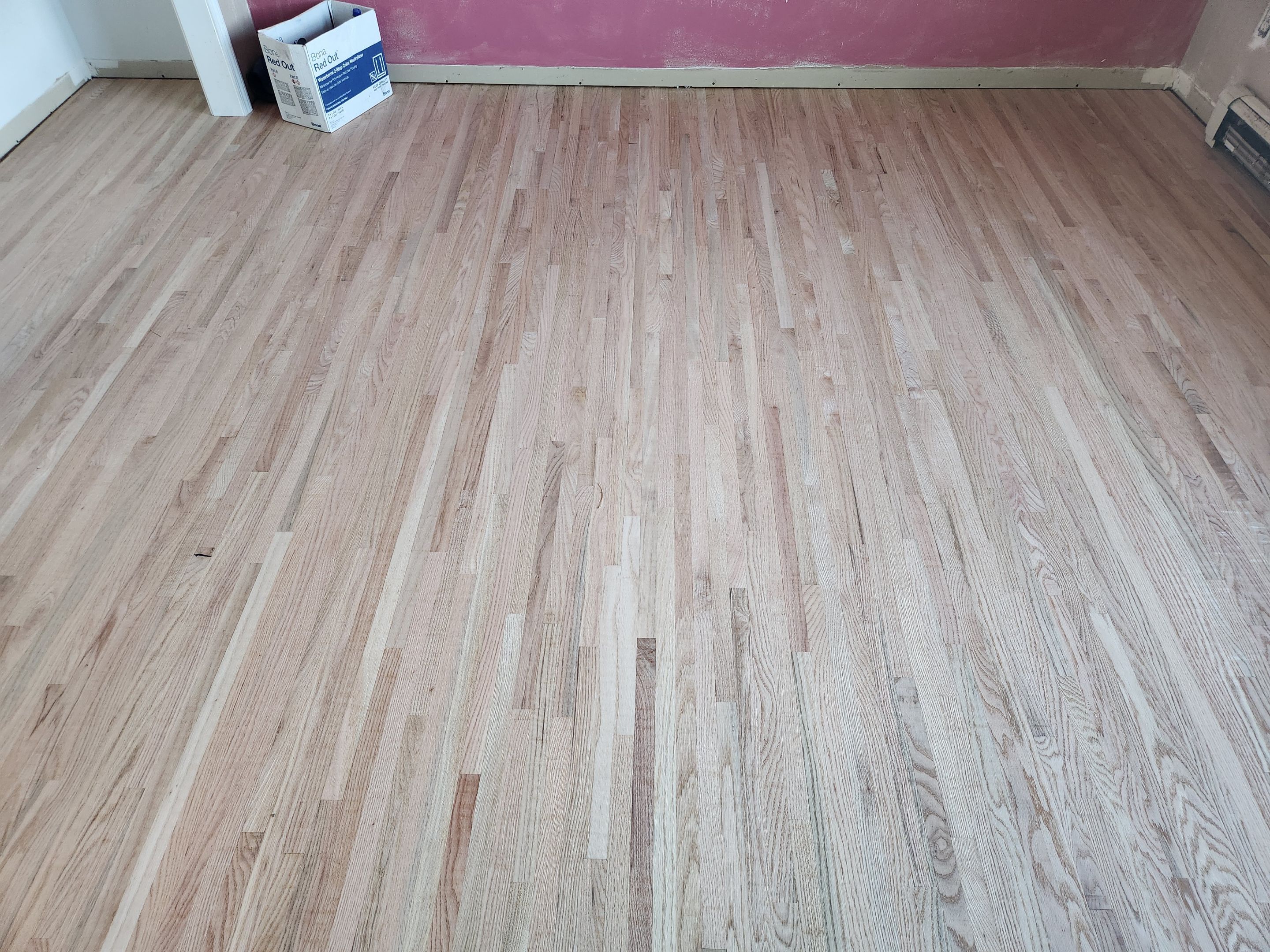 Install 1 1/2 Red Oak and Refinish with Jacobean Stain using Duraseal Jacobean with Bona Semi Gloss by Footprints Floors Morristown