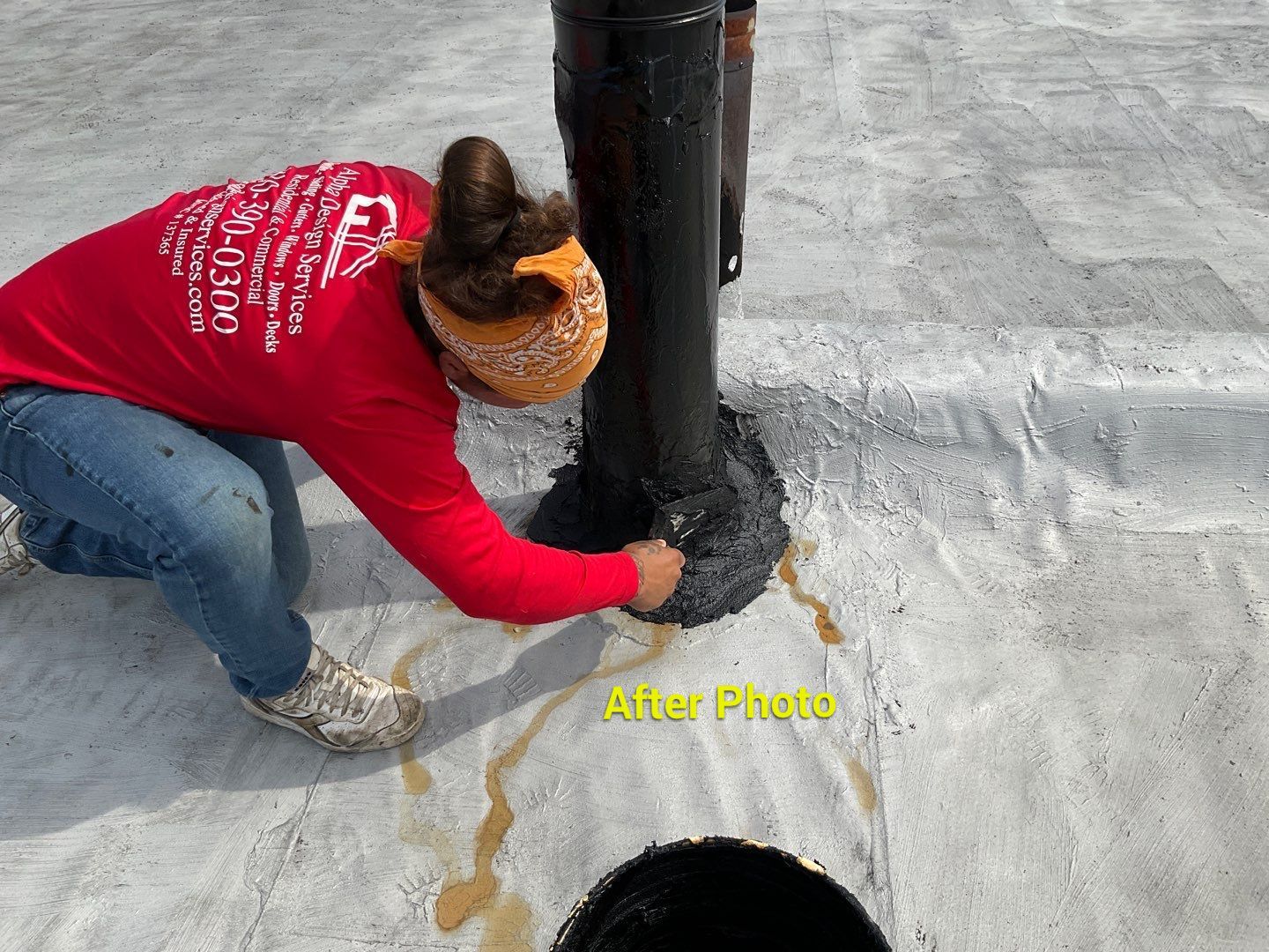Residential Roofing Repair using Mule-Hide 221 Wet/Dry Roof Cement by Alpha Design Services