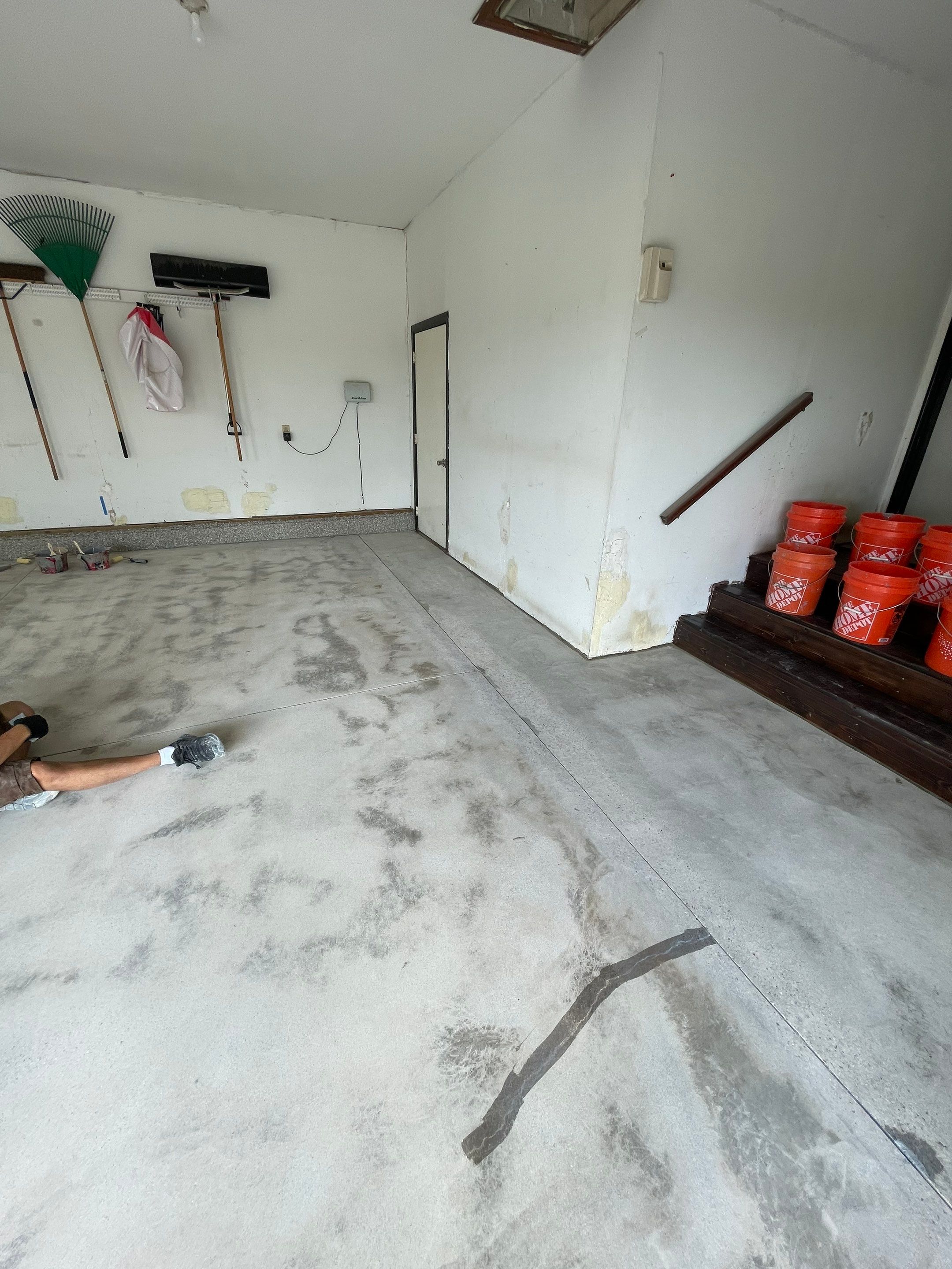Hartford Residential Garage Floor Transformation With Decorative Chip Coating by Select Painting, Coatings & Garage Cabinets