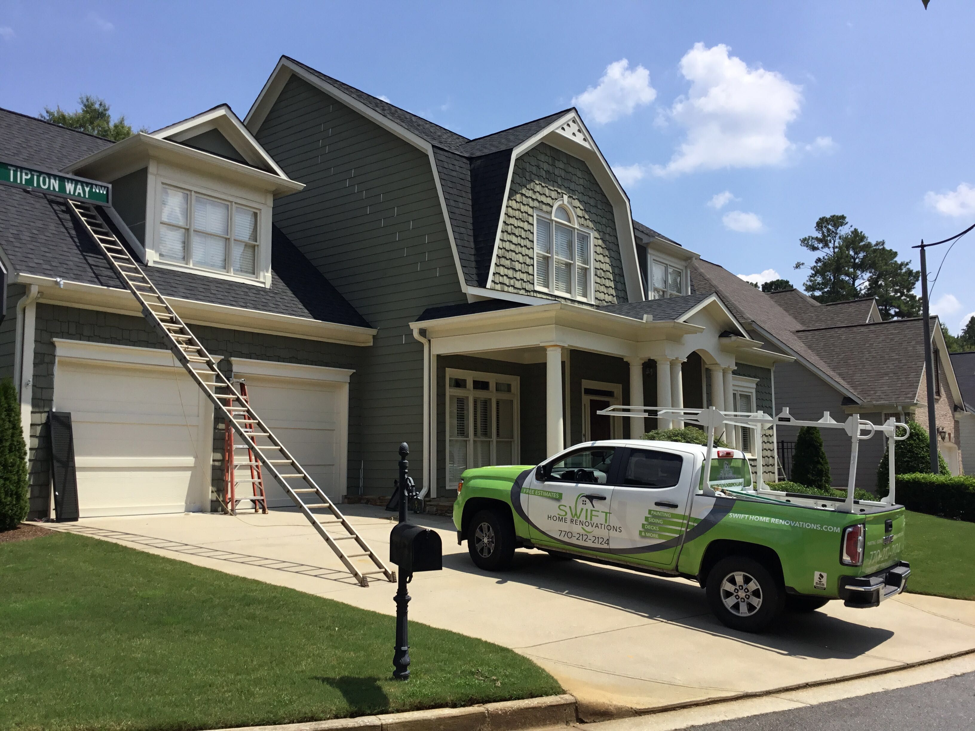 Sage Green Exterior House Painting and Trim Refresh in Acworth by Swift Home Renovations