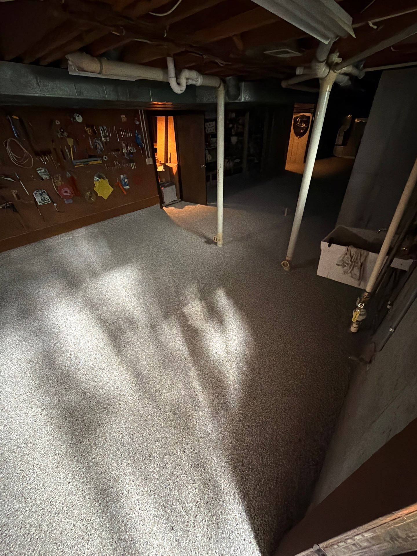 Full Basement and Garage Epoxy Flake Floor Installation in North Muskegon by Gordon Painting