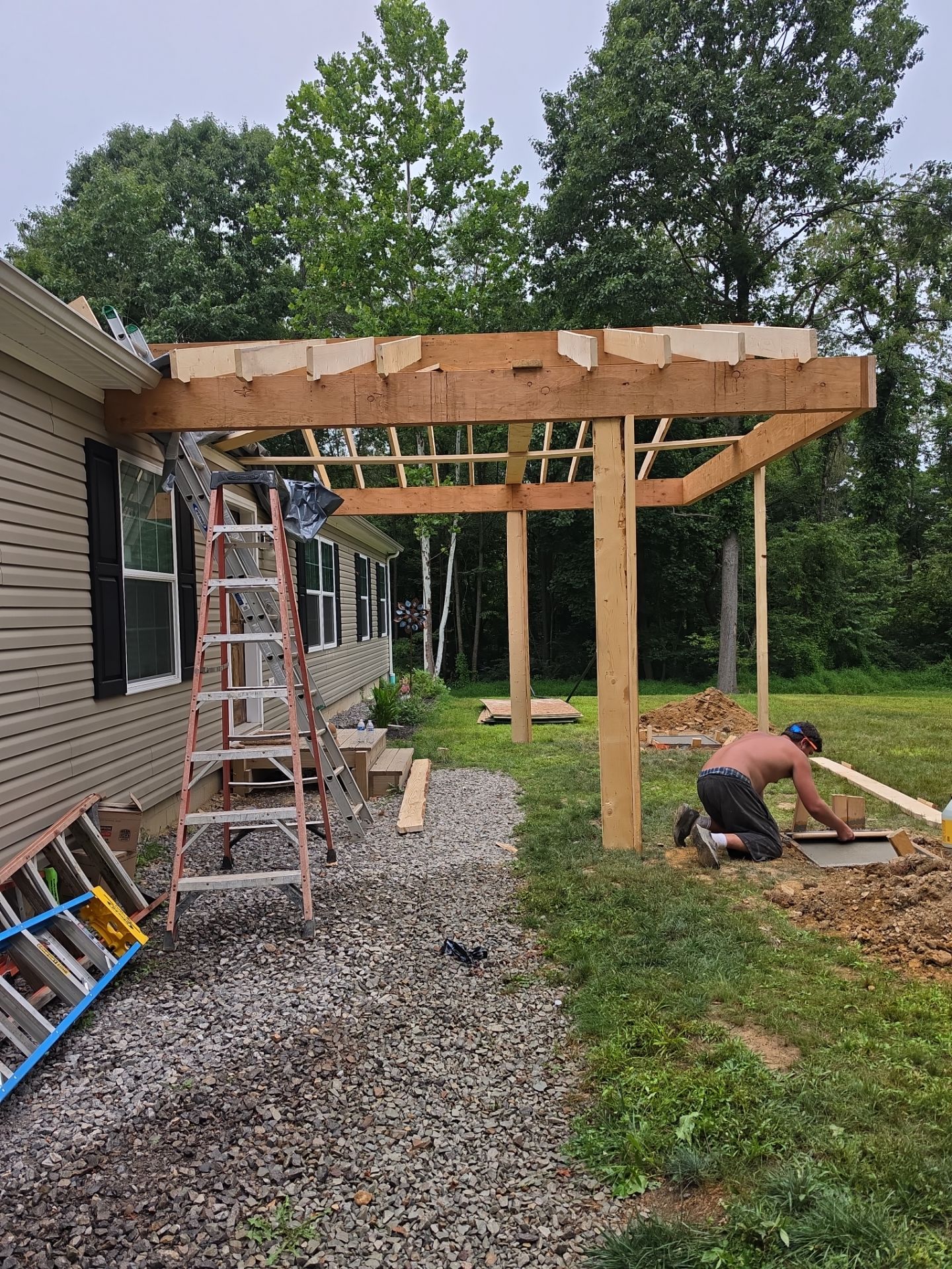 Custom Timber Frame Gable Porch Addition in Leechburg by Cousins Roofing Siding & Decks