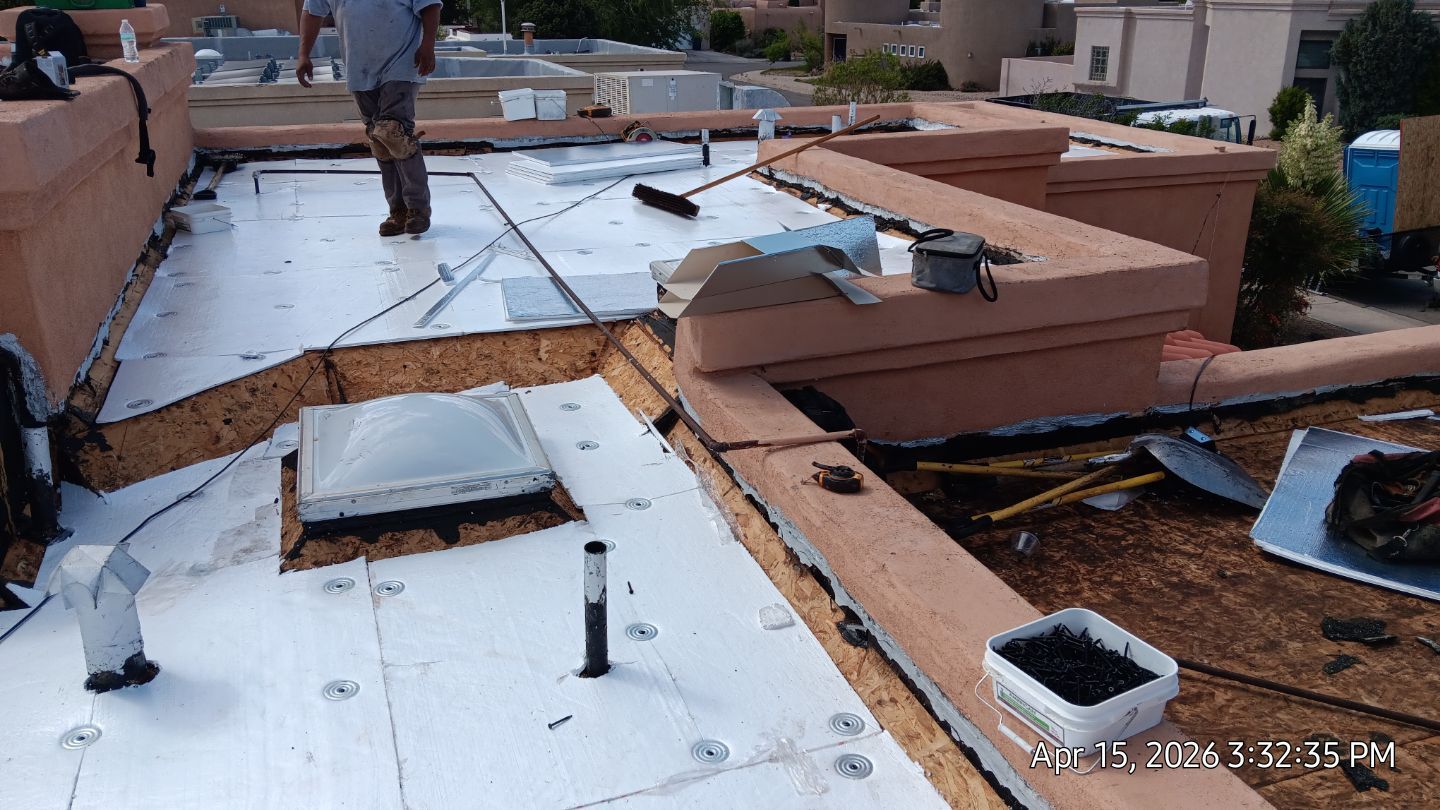 Residential TPO Flat Roof Replacement and Skylight Installation in Albuquerque by Doyle Roof Masters Inc