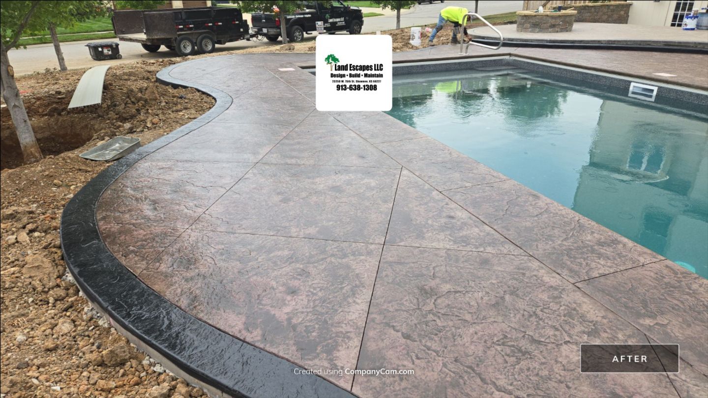 Back Yard Pool Patio by LAND ESCAPES LLC