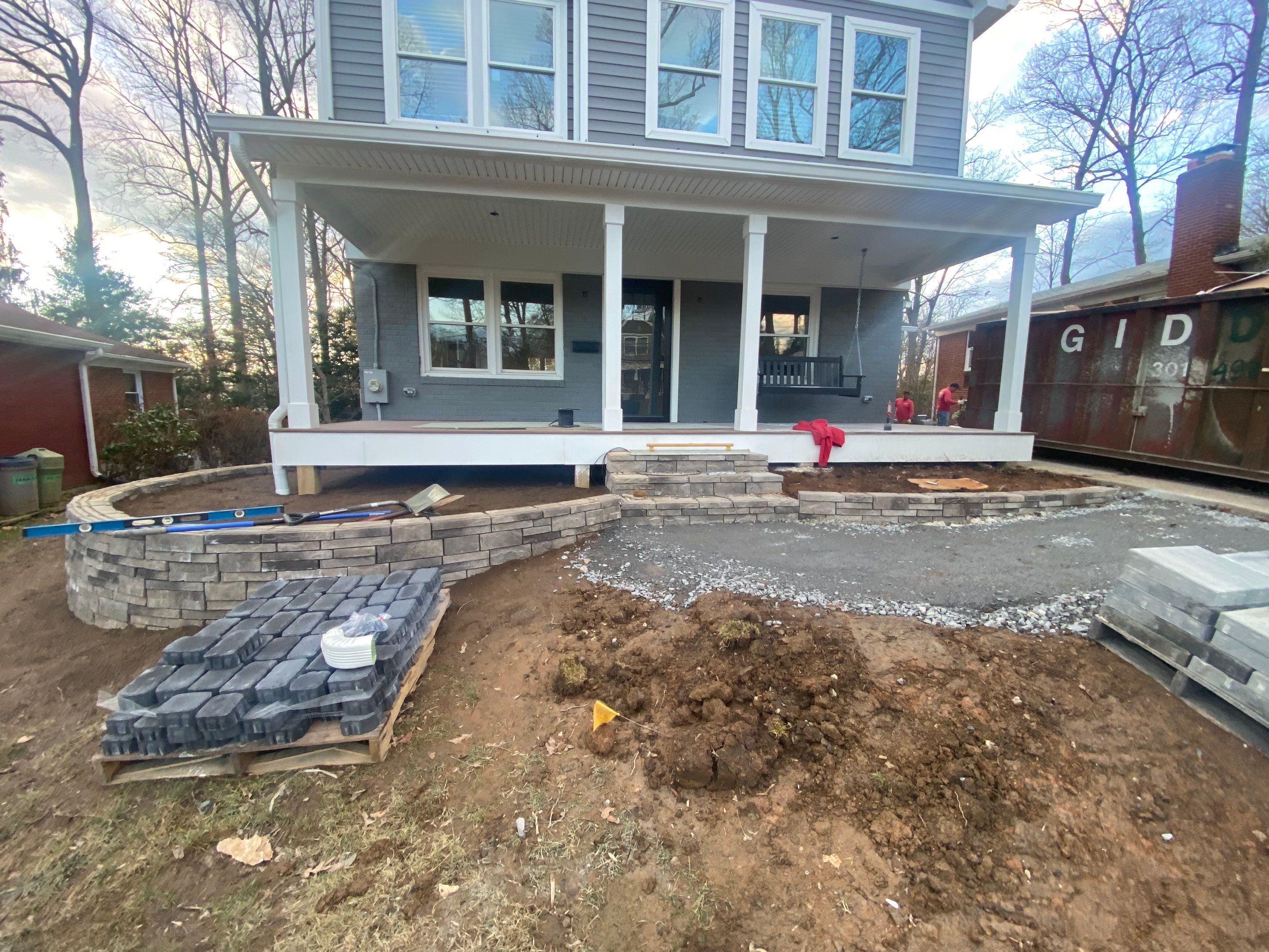 Retaining wall, walkway, small patio and landscape install by The Smet Companies, LLC