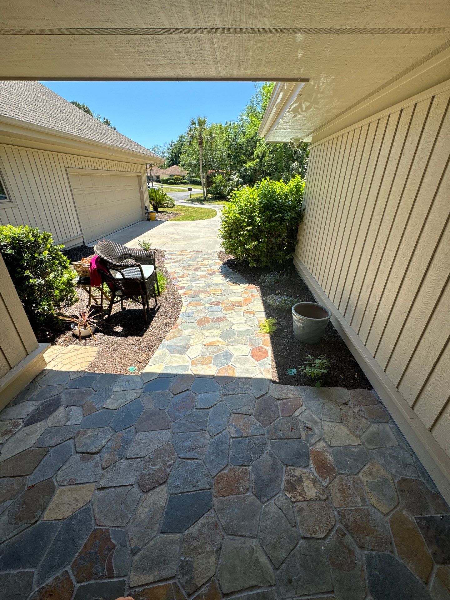 Custom Herringbone Paver Walkway and Entryway in Hilton Head Island by Lowcountry Scapes, LLC