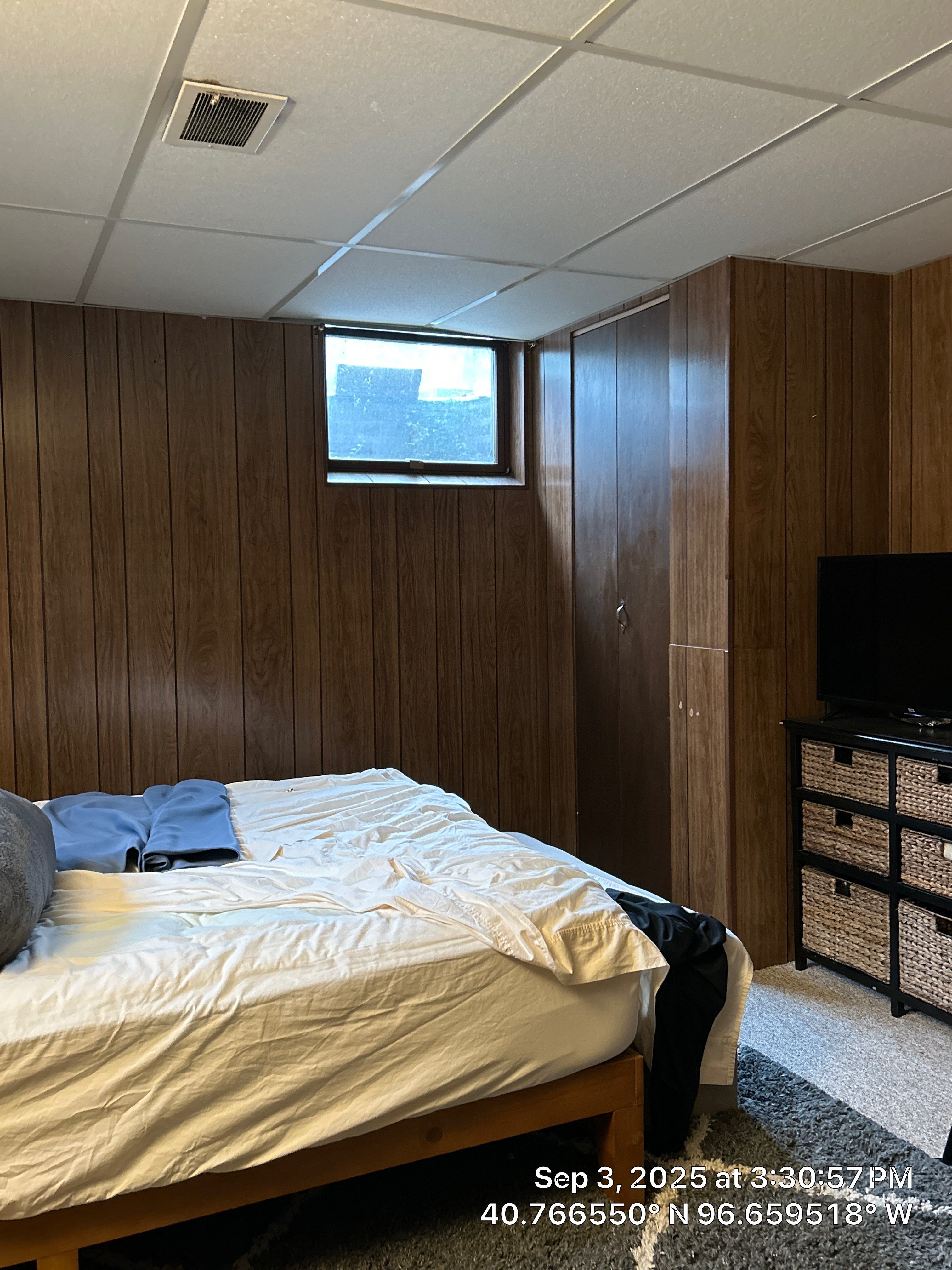 Basement Bedroom Interior Assessment and Ceiling Repair in Lincoln by CompanyCam Sales Demo