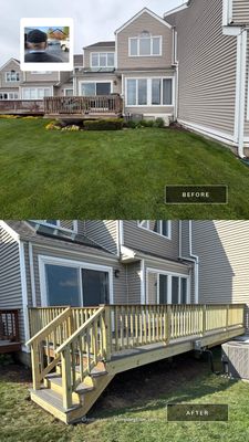 Deck replacement using trex Tropical Island mist and Pressure treated railings.