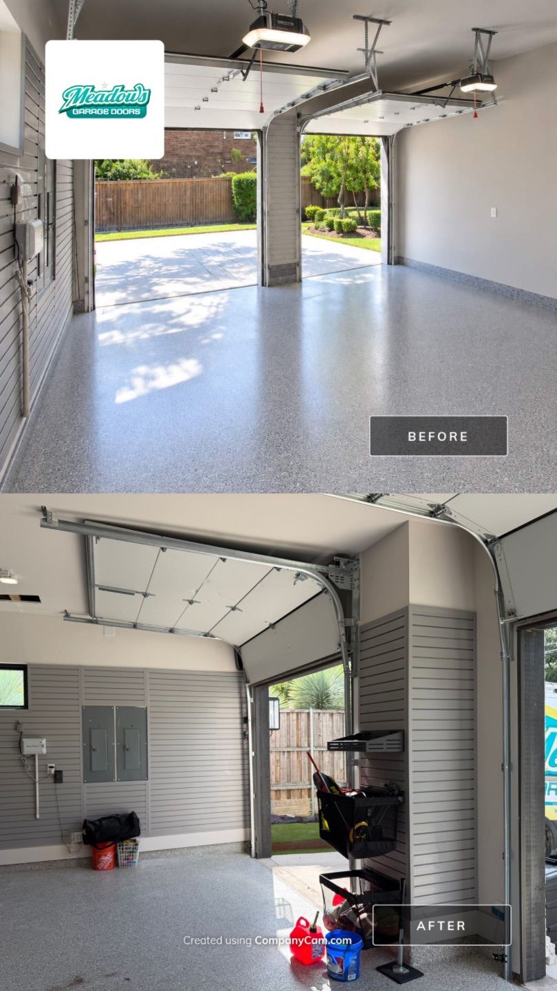 High-Lift Garage Door Conversion and LiftMaster Opener Installation in Dallas by Meadows Garage Doors