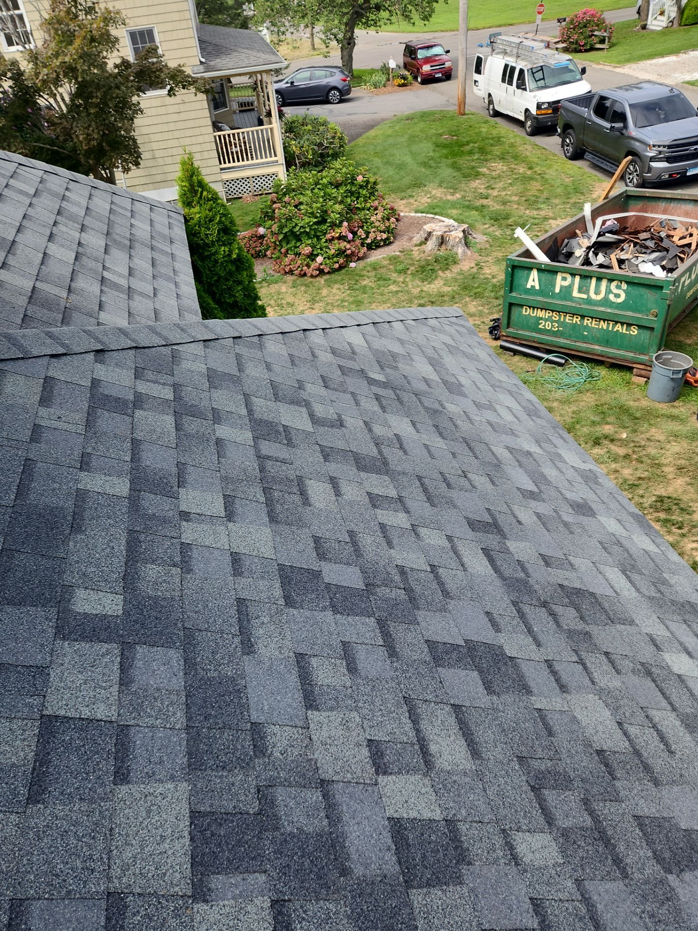Residential Roofing Installation using Owens Corning TruDefinition Duration - Estate Gray & Flagstone Cedar Impressions by A Plus Exterior